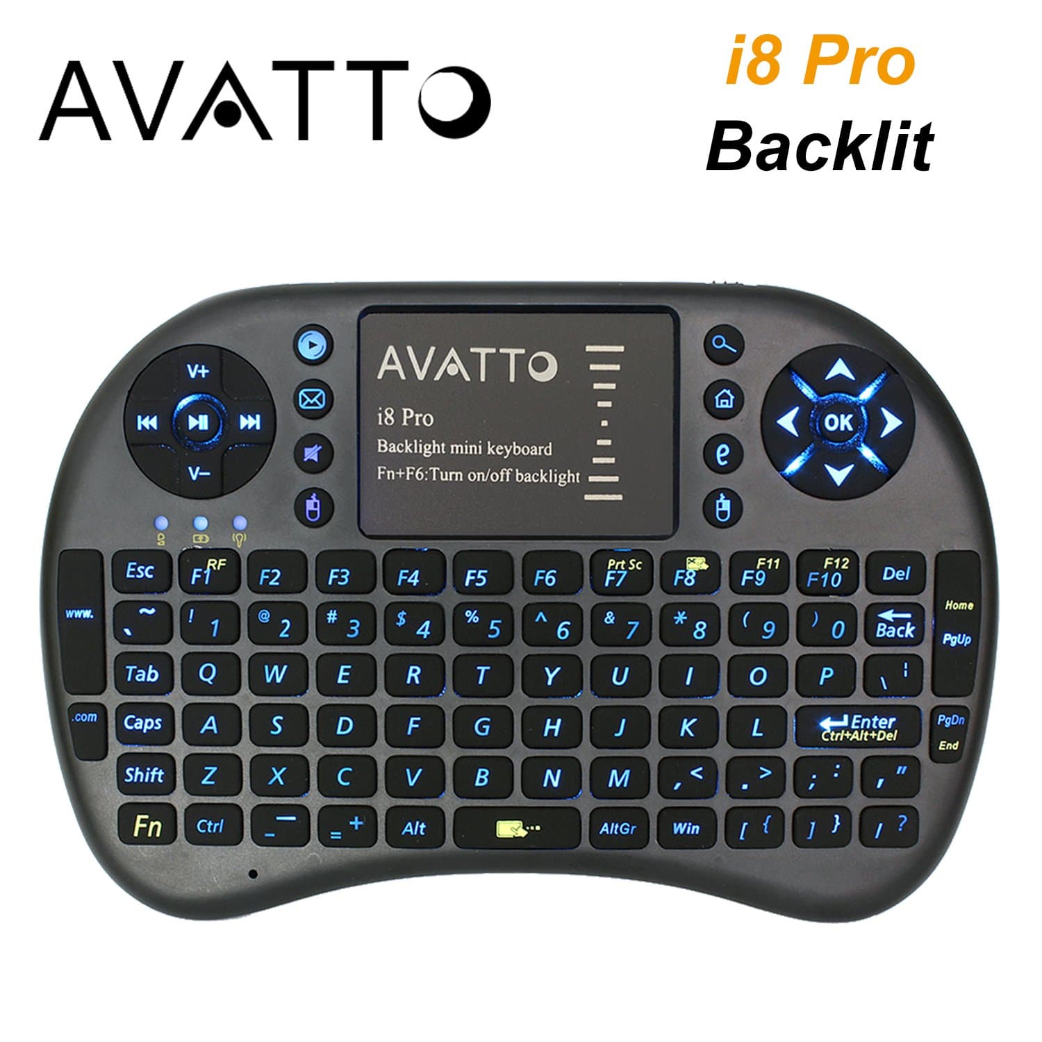 AVATTO i8 Pro LED Backlit 2.4GHz Wireless Portable Mini Keyboard and Mouse for Smart TV Android TV Box Laptop PC Raspberry Pi 3 PS4 XBox One