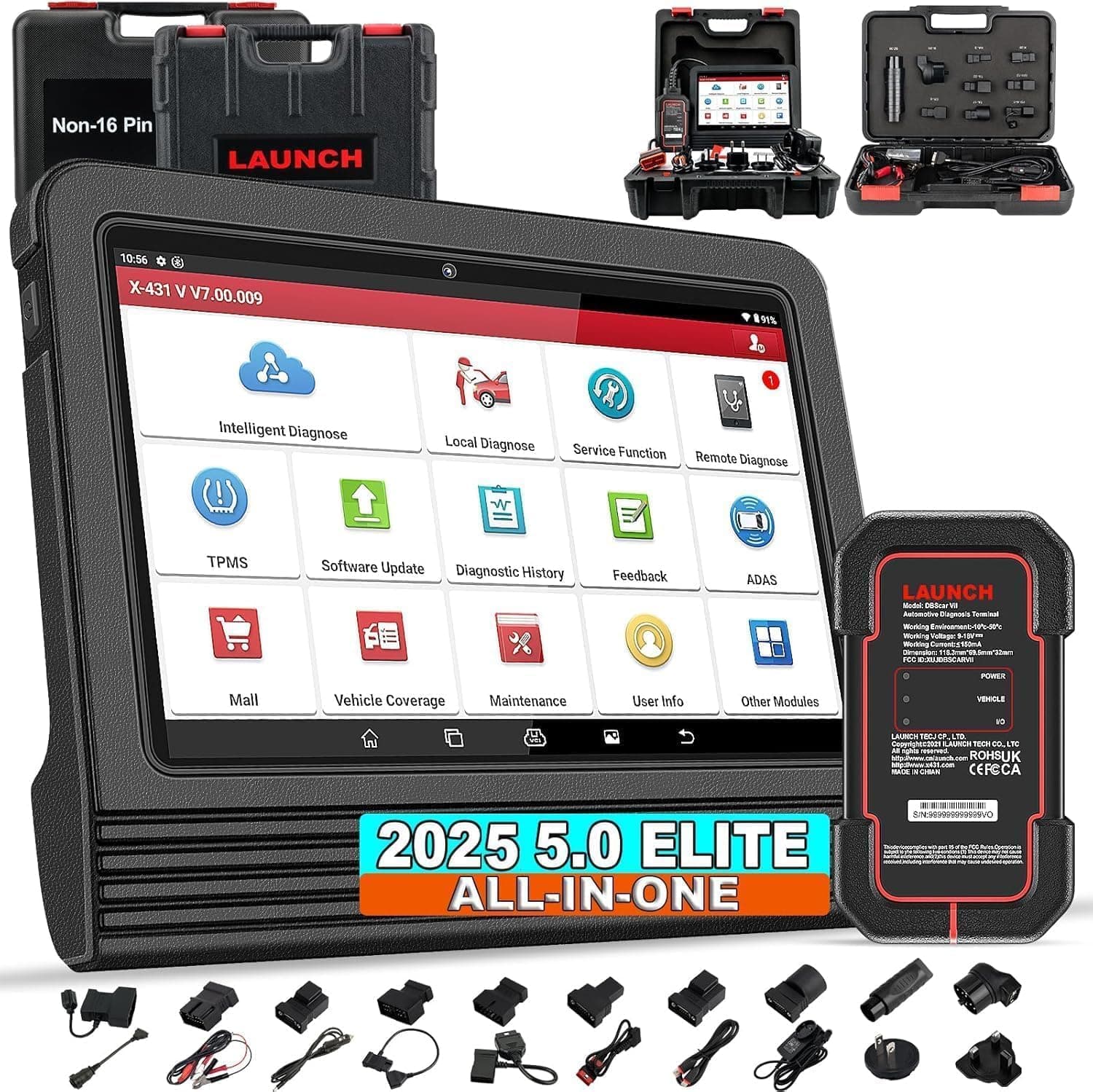 X431 Pro V5.0 Elite Bi-Directional LAUNCH Diagnostic Tool ECU Coding, 37+ Reset Services Obd2 Code Reader, All Systems Car Diagnostic Tool, CAN-FD, DoIP,TPMS Diagnostic Machine For All Cars