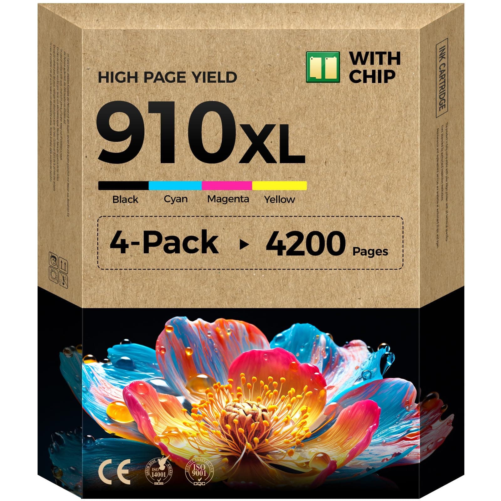 910XL Ink Cartridges Combo 4-Pack High Yield Replacement for 910 910XL Ink Compatible with HP OfficeJet 8010 8020 Pro 8030 8015 8025 8028 8035 8018 8022 e Printers Color Black Cyan Magenta Yellow
