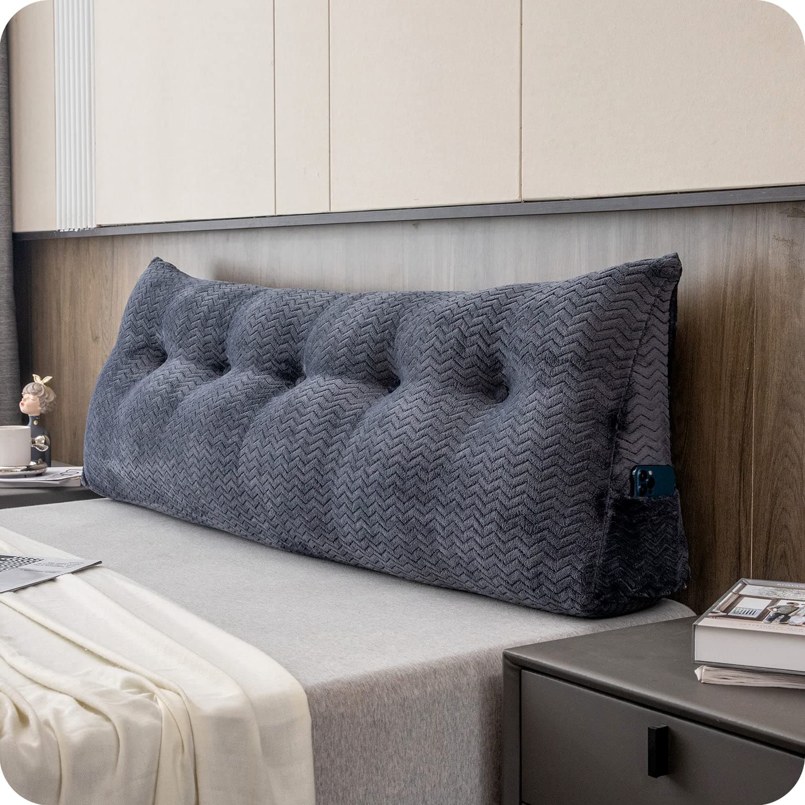 Large Bolster Triangular Headboard Wedge Backrest Positioning Support Bed Rest Reading Pillows Headboard Wedge Pillows for Day Bed Bunk Bed with Removable Cover