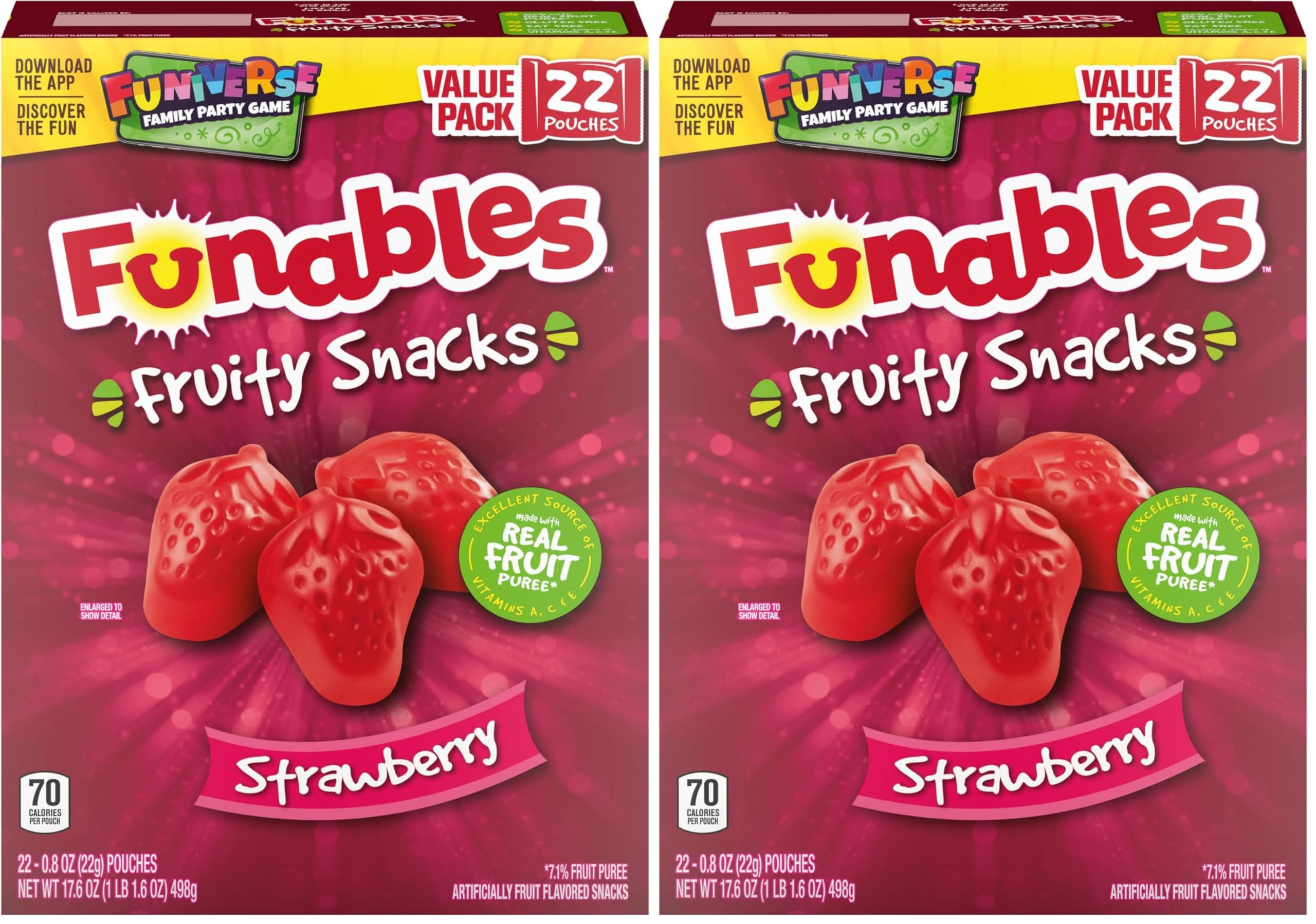 Fruit Snacks, Strawberry Fruit Flavored Snacks, 0.8 Ounce Pouches (22 Count) (Pack of 2)