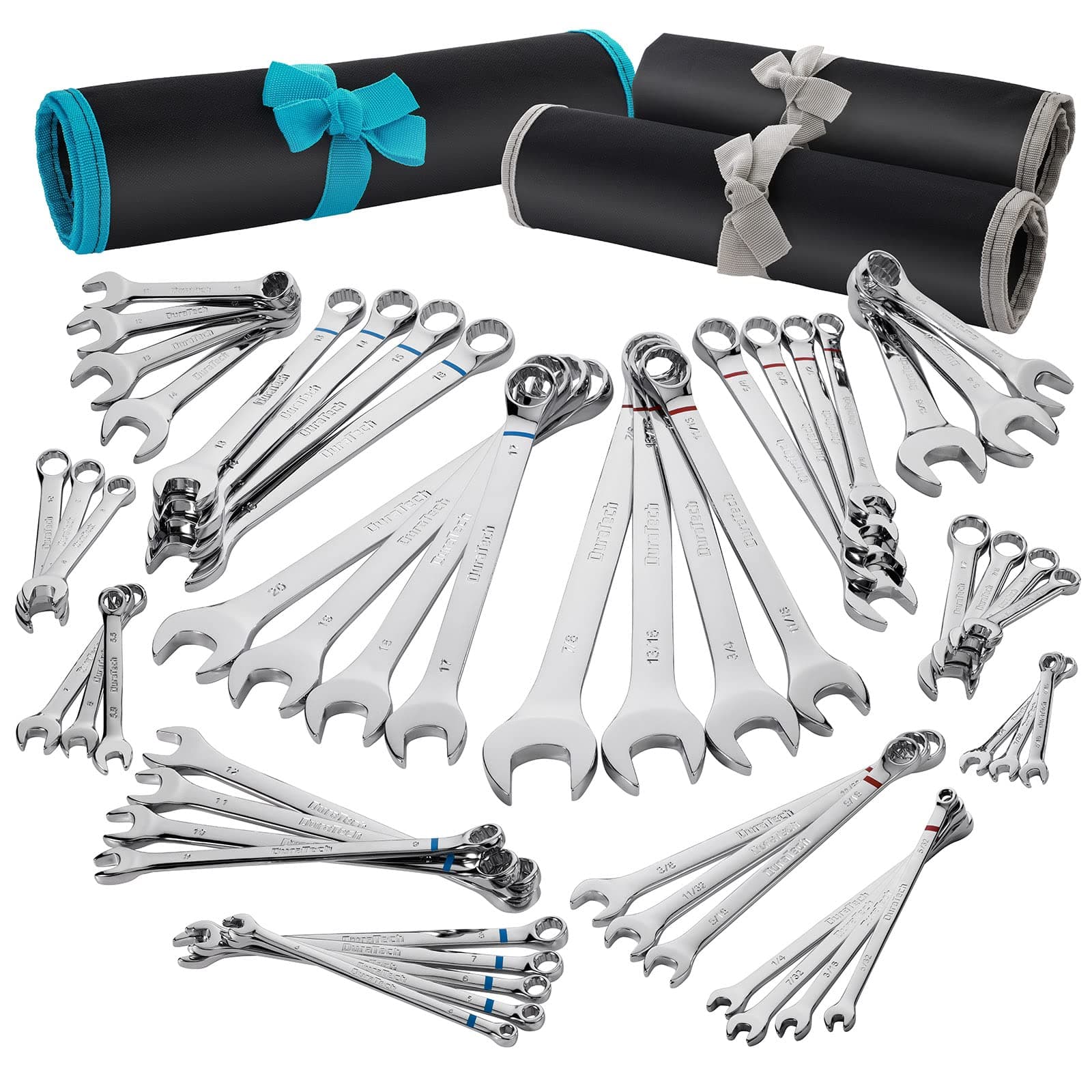 DURATECH 52-Piece Combination Wrench Set, 32 PCS Combo & 20 PCS Stubby, SAE & Metric, CR-V Steel, with Rolling Pouch