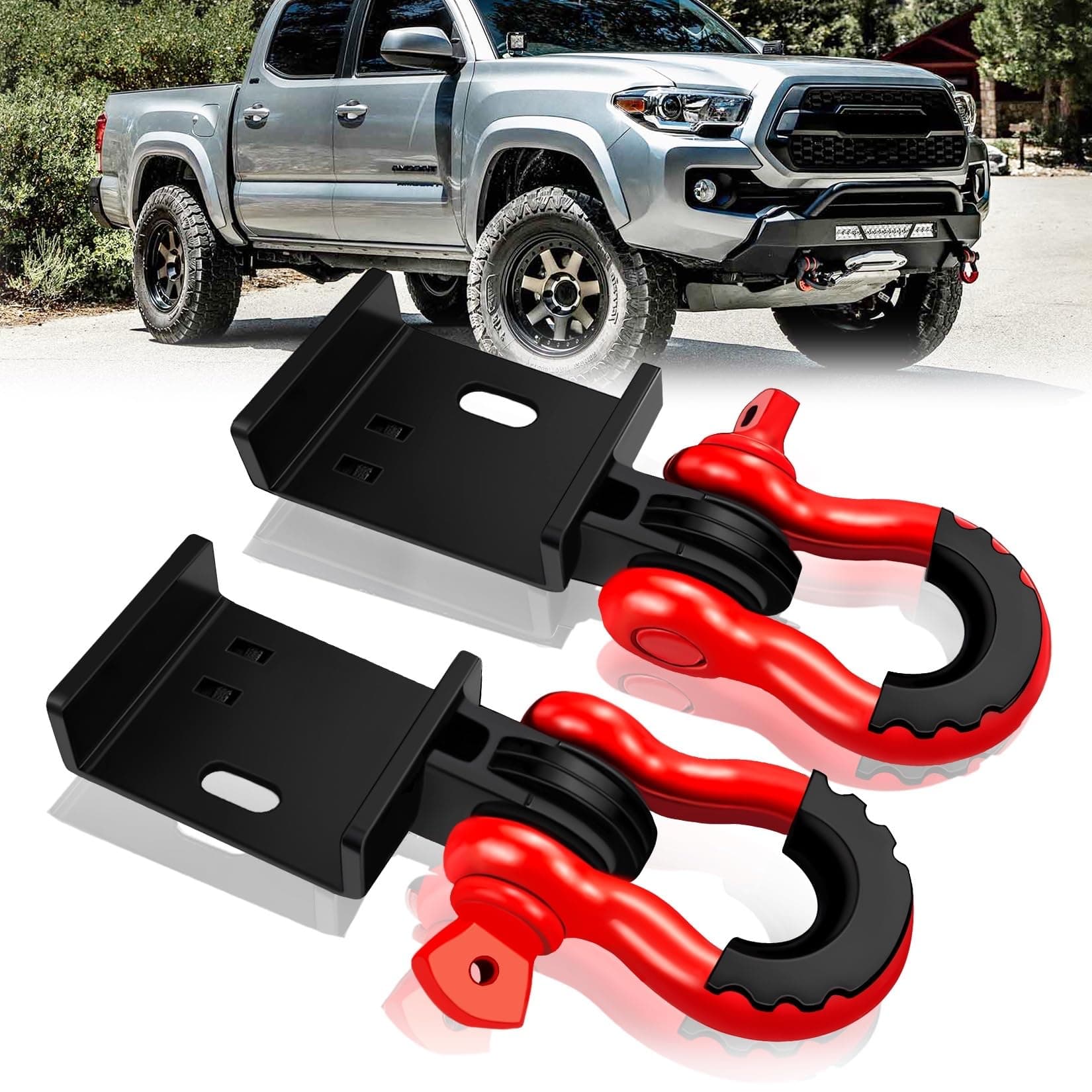 Front Demon Tow Hook Bracket, Front Tow Hooks Mounting Bracket with 3/4" Shackles Fit for Toyota Tacoma 2009-2023