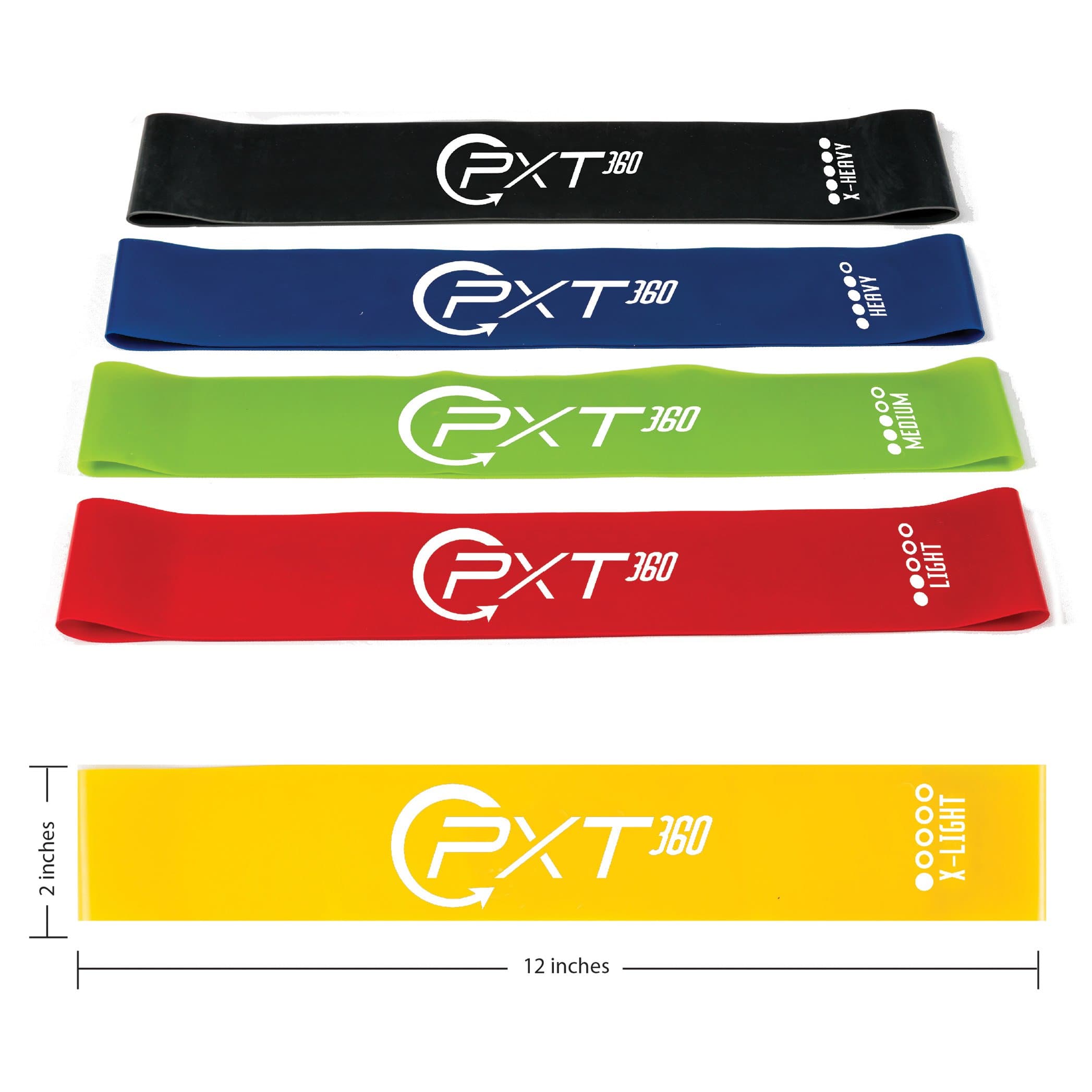 Weights Loop Exercise Resistance Bands Set By PXT360: 5 Varying Resistance Levels, Latex Straps For Full Body Workouts, Strength Training, Stretching And Weight Loss. Physical Therapist's Choice