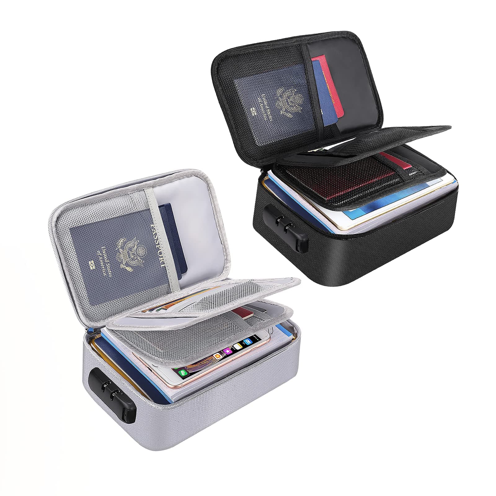 ENGPOW Small Fireproof Bag with Lock,Fireproof Soft Money Organizer Case (9x 5.3 x 3.7 inches),3-Layer Cash Safe Coin Organizer Bag Set Storage for Valuables-Currency,Keys,Card,Passport(2 Pack)