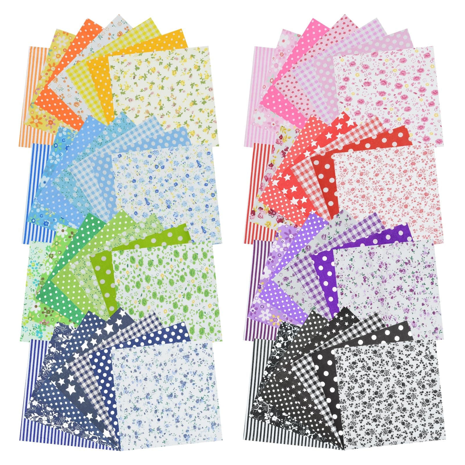 56Pcs 9.8"x 9.8" Fabric Quilting Cotton Patchwork Square Precuts for DIY Sewing Craft, Decorating Scrapbooking, Multi-Color Design, 8 Colors