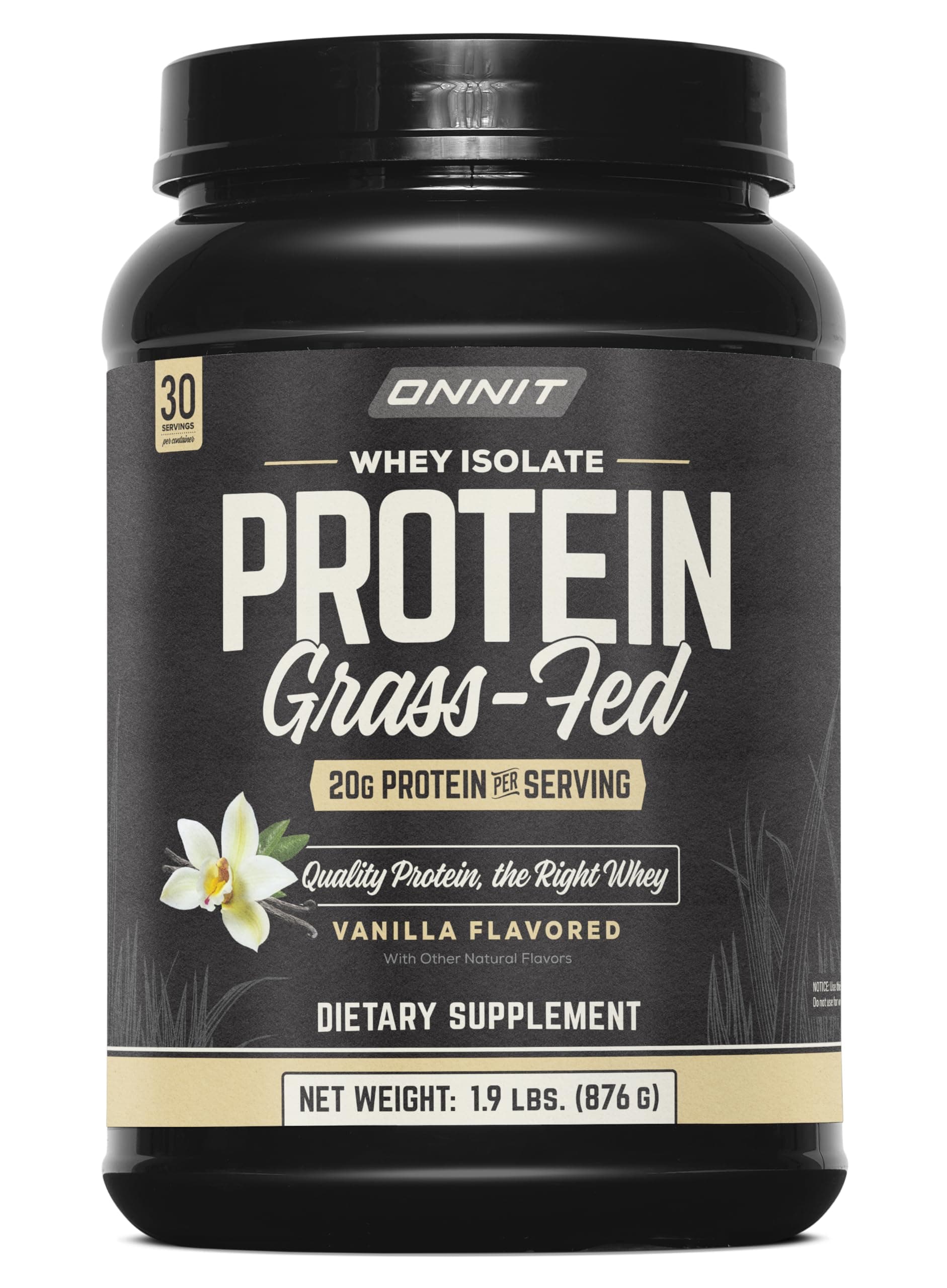 ONNIT Grass Fed Whey Isolate Protein Powder, Vanilla Flavor, Whey Protein Powder Dietary Supplement to Support Muscle Gain and Workout Recovery, 30 Servings per Tub, 30.7 oz