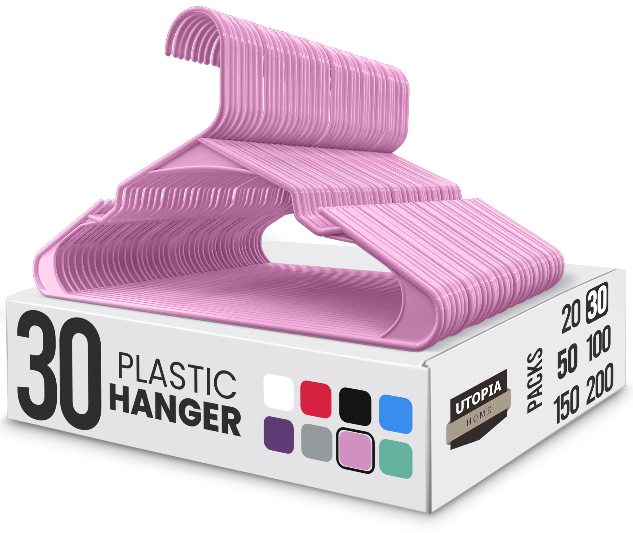 Utopia Home 30 Pack Plastic Hangers Space Saving, Durable Hanger with Shoulder Grooves, Pink