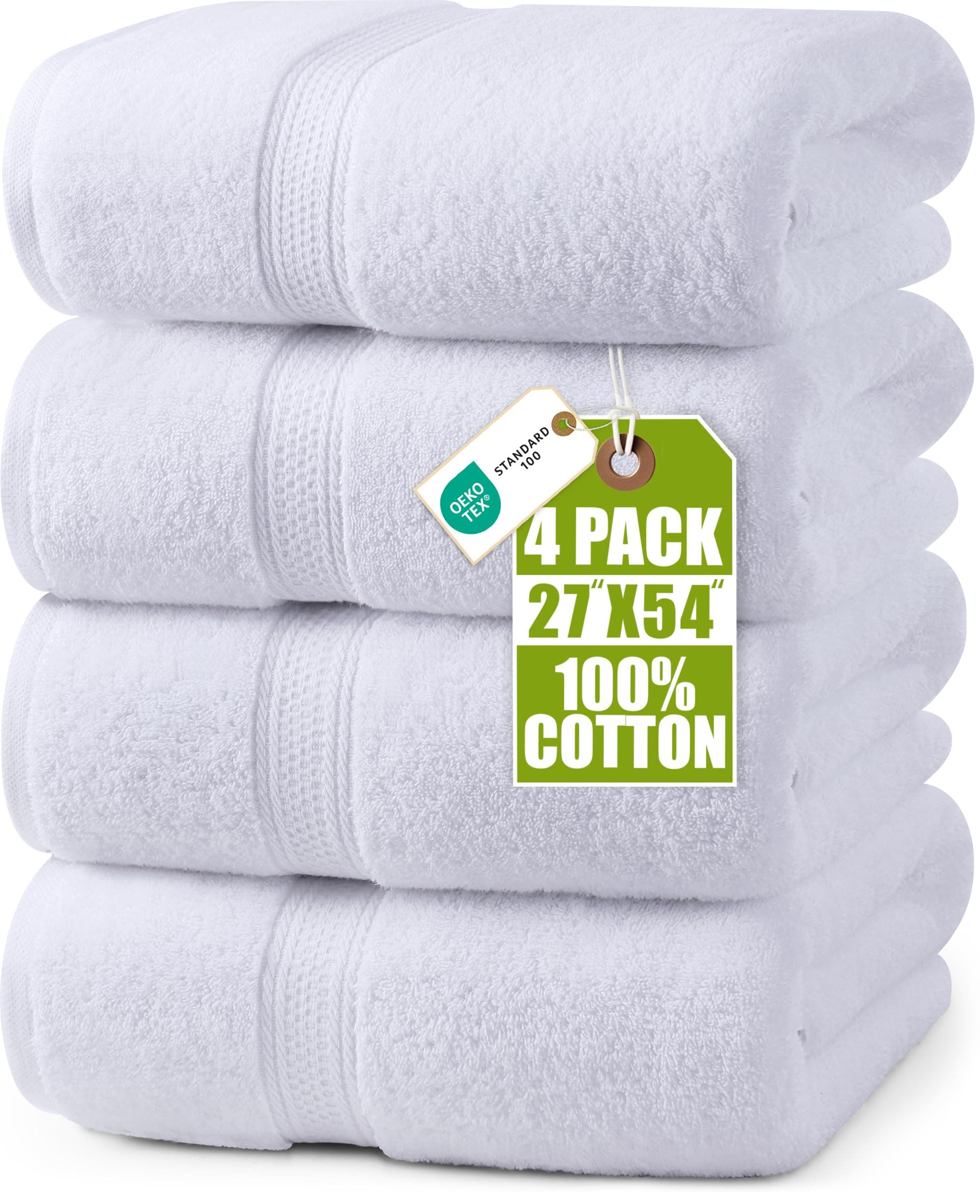 Utopia Towels 4 Pack Premium Bath Towels Set, 27 by 54 Inches, 100% Ring Spun Cotton 600GSM, Lightweight and Highly Absorbent Quick Drying Towels, Perfect for Daily Use, White