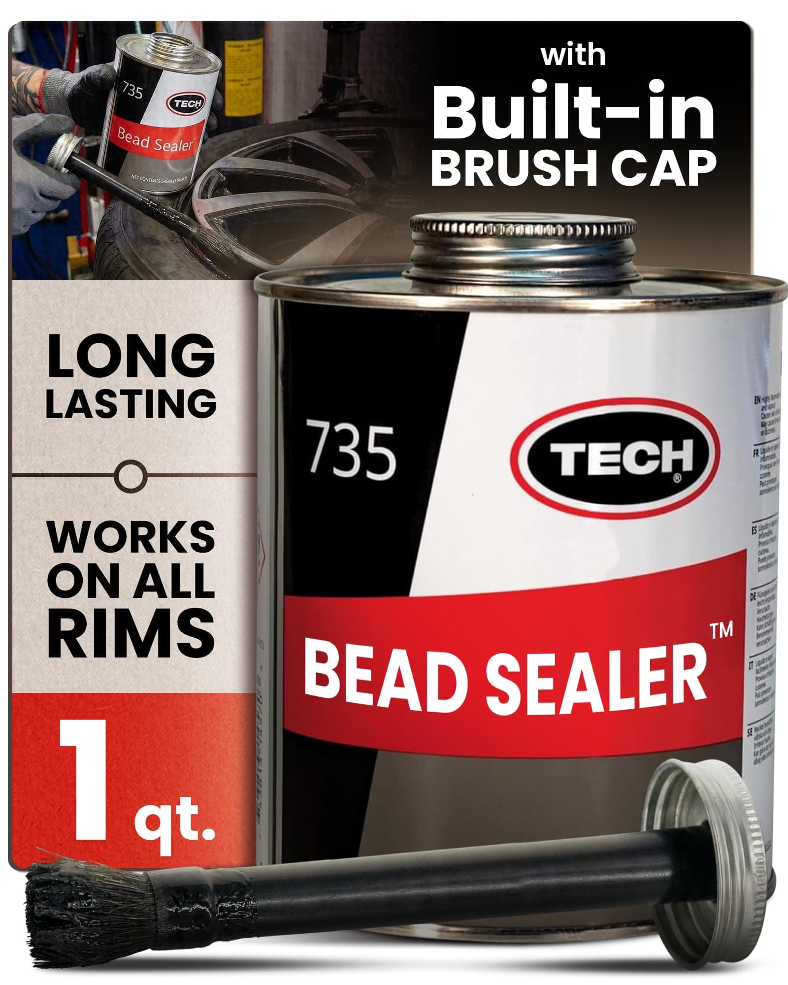 TECH Tire Bead Sealer, 1 Quart – Stops Leaks Between Rim and Edge, Fills Gaps for Old or New Wheels, Compatible with Tubeless Sealants, Solution for Reliable Leak Prevention and Repairs