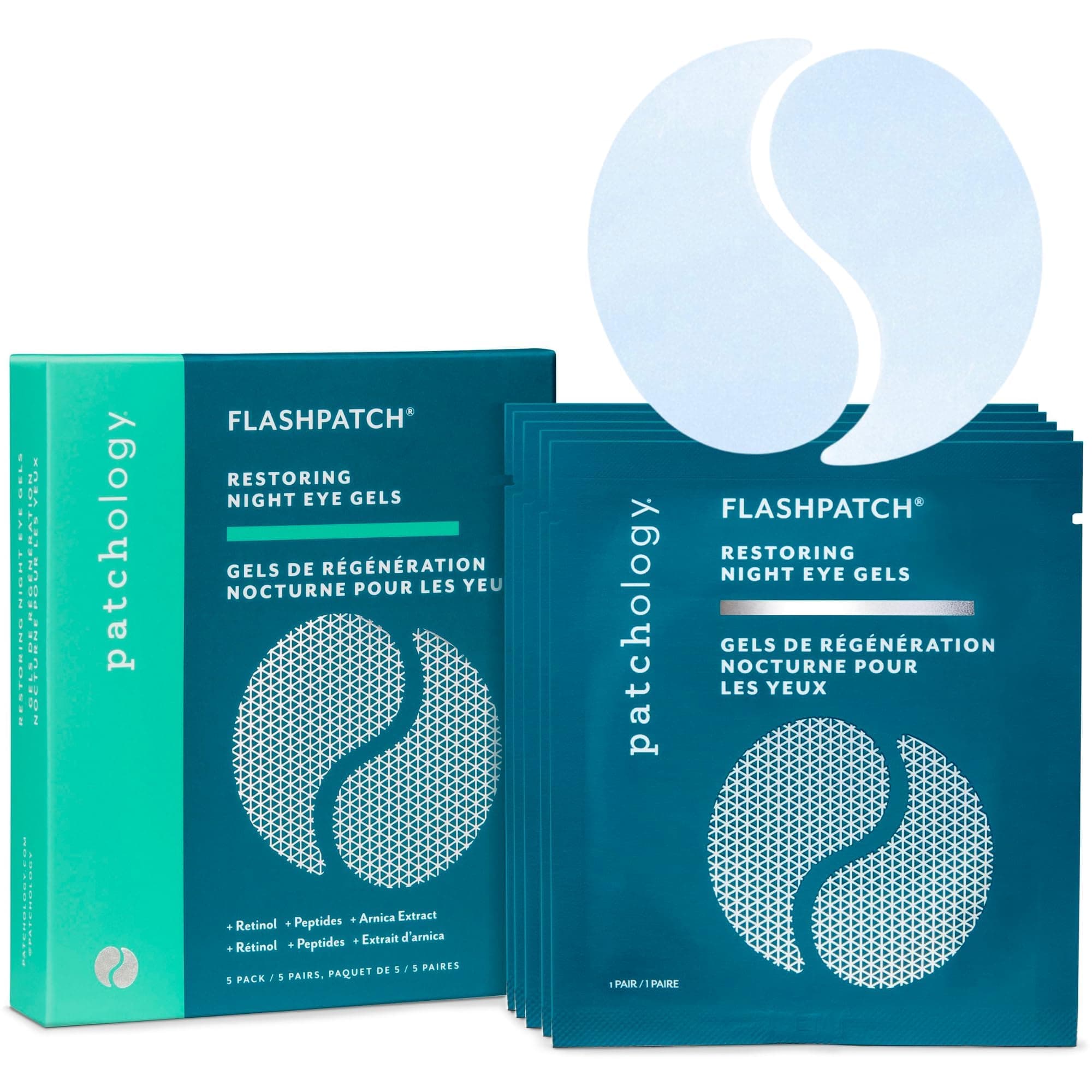 FlashPatch Restoring Night Eye Gel Patches with Retinol, Squalane & Peptides – Hydrogel Under Eye Masks for Fine Lines, Dark Circles & Puffiness – Overnight Eye Care (5 Pairs)