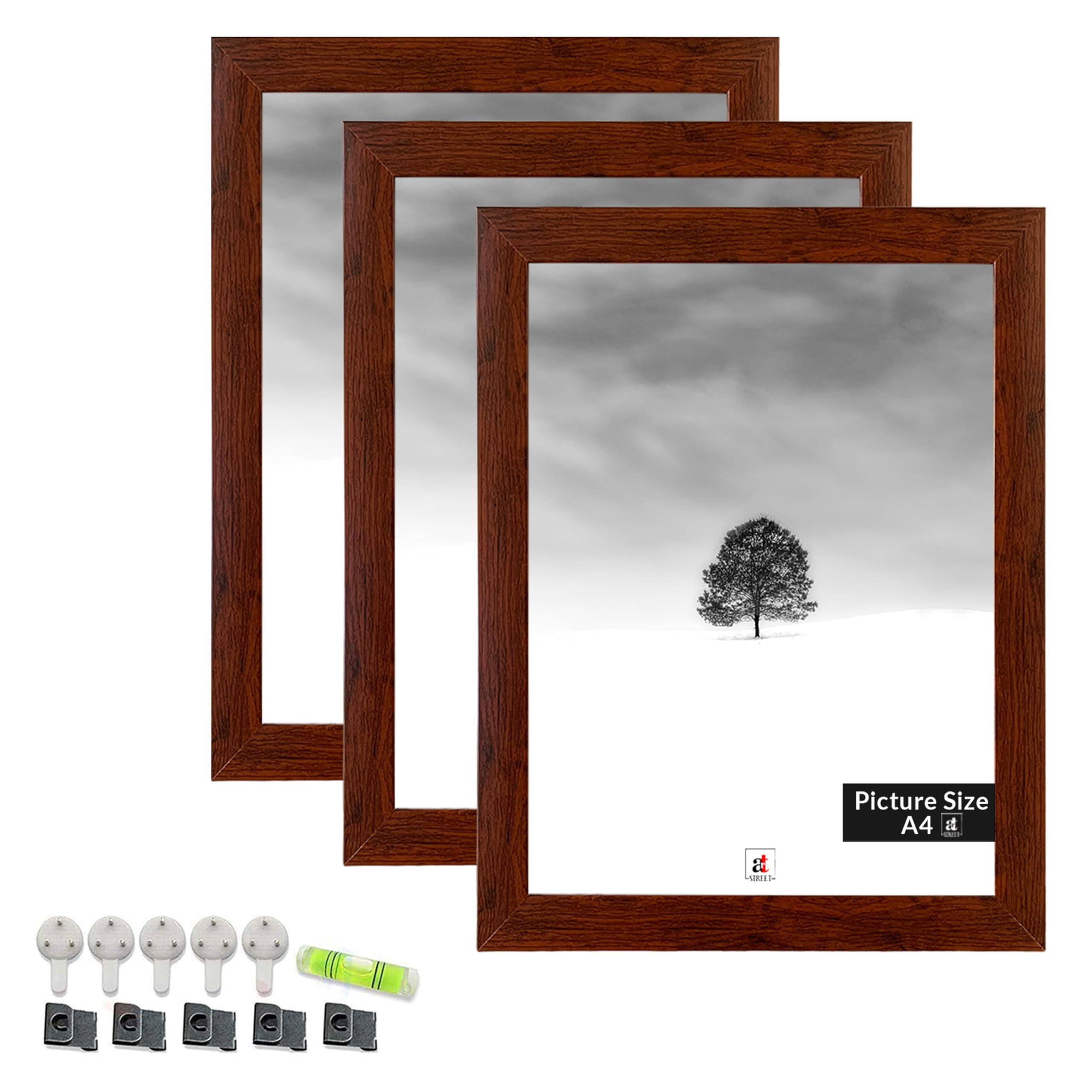 Art Street A4 Size Certificate, Document Photo frames Set of 3 for Home Decoration, Living Room, Office Wall Decoration (Brown, 8x12 Inch)