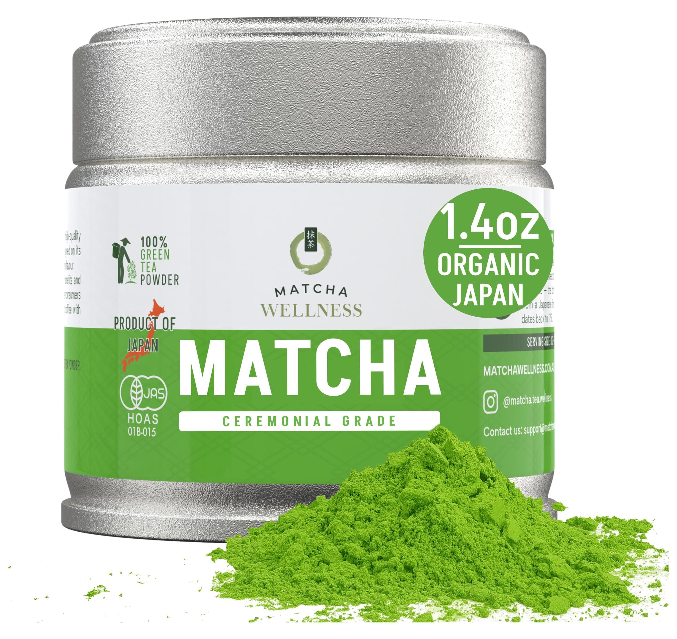 Ceremonial Grade Matcha Powder – Organic First Harvest Japanese Green Tea from Kyoto – 1.4oz – No Sugar, No Additives, No Gluten