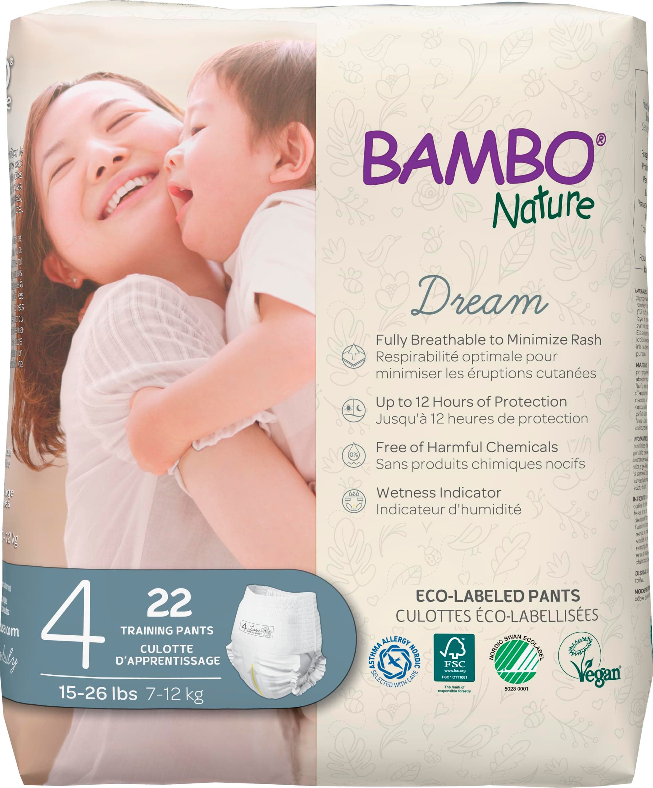 Bambo Nature Premium Eco-friendly Training Pants, Size 4 (15-31 Lbs), 22 Count