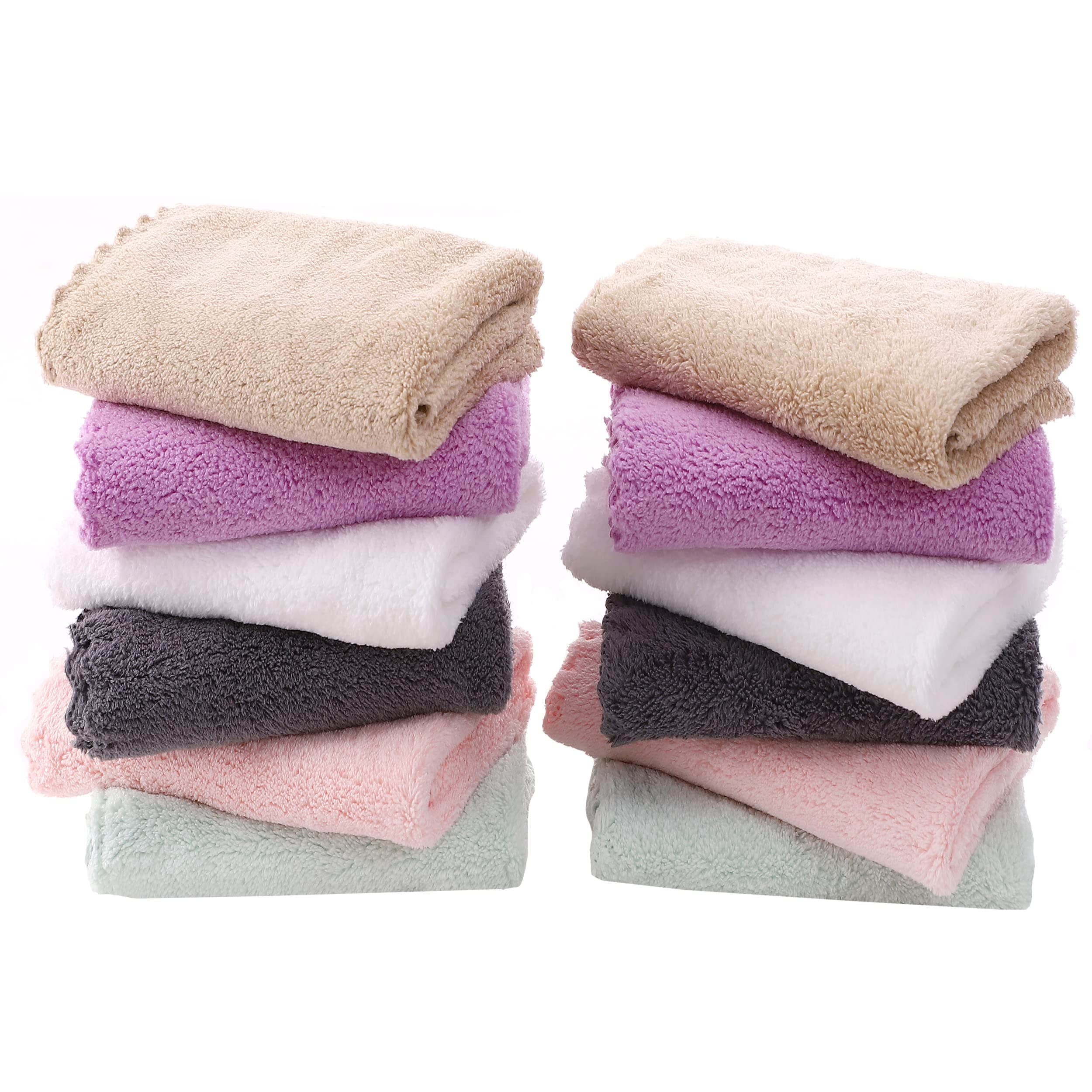 TENSTARS 12 Pack Premium Washcloths Set - Quick Drying- Soft Microfiber Coral Velvet Highly Absorbent Wash Clothes - Multipurpose Use as Bath, Spa, Facial, Fingertip Towel (Multicolored)