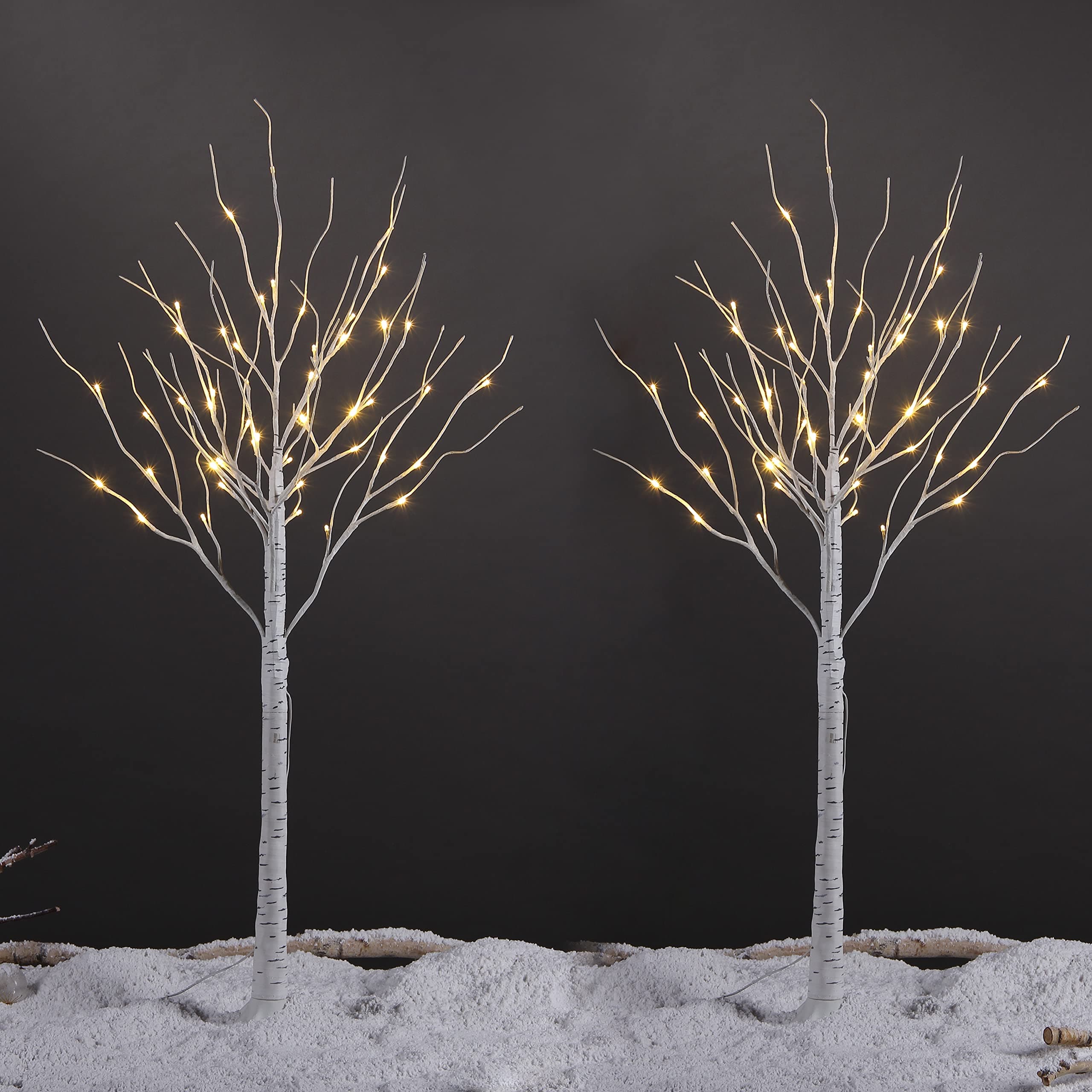 - 4 Feet 48L LED Birch Tree Lights, Pack of 2, Warm White, for Holiday Party and Christmas Decoration, Indoor and Outdoor Use