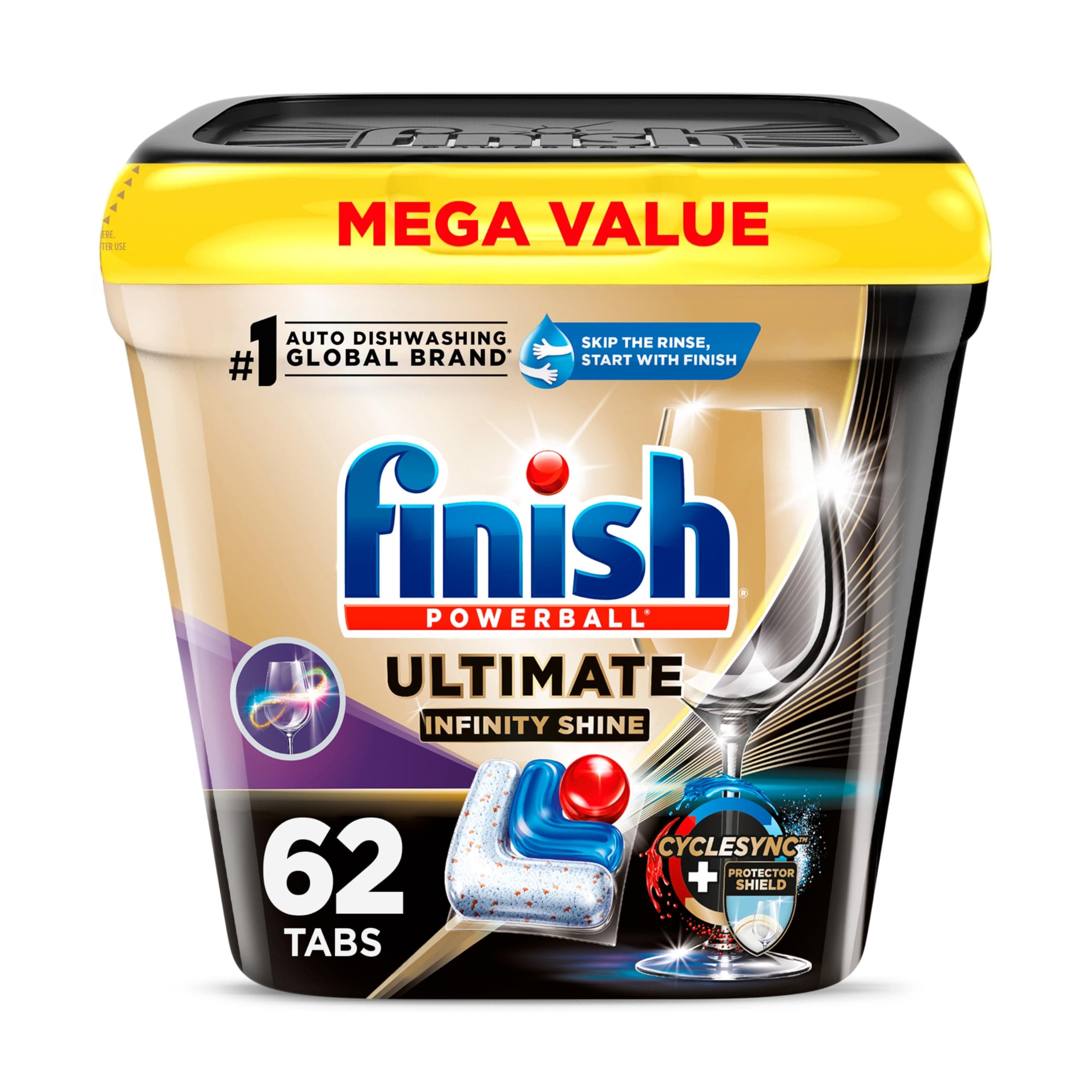 Finish Ultimate Plus Infinity Shine - 62 Count - Dishwasher Detergent - With Protector Shield and CycleSync™ Technology - Dishwashing Tablets - Dish Tabs