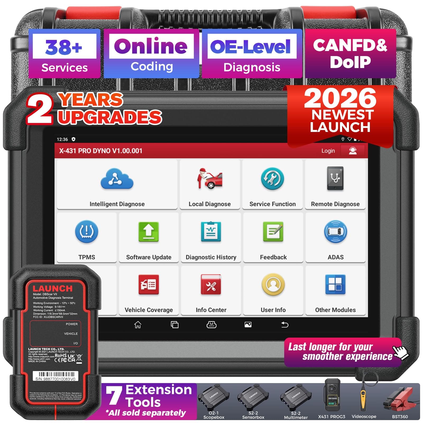 X431 PRO Dyno 2026 Upgrade Bidirectional Scan Tool for 99.99% of Cars, ECU Coding, Active Tests, 38+ Services, All System Diagnostic Scanner, CAN-FD, FCA AutoAuth, 2 Years Free Update