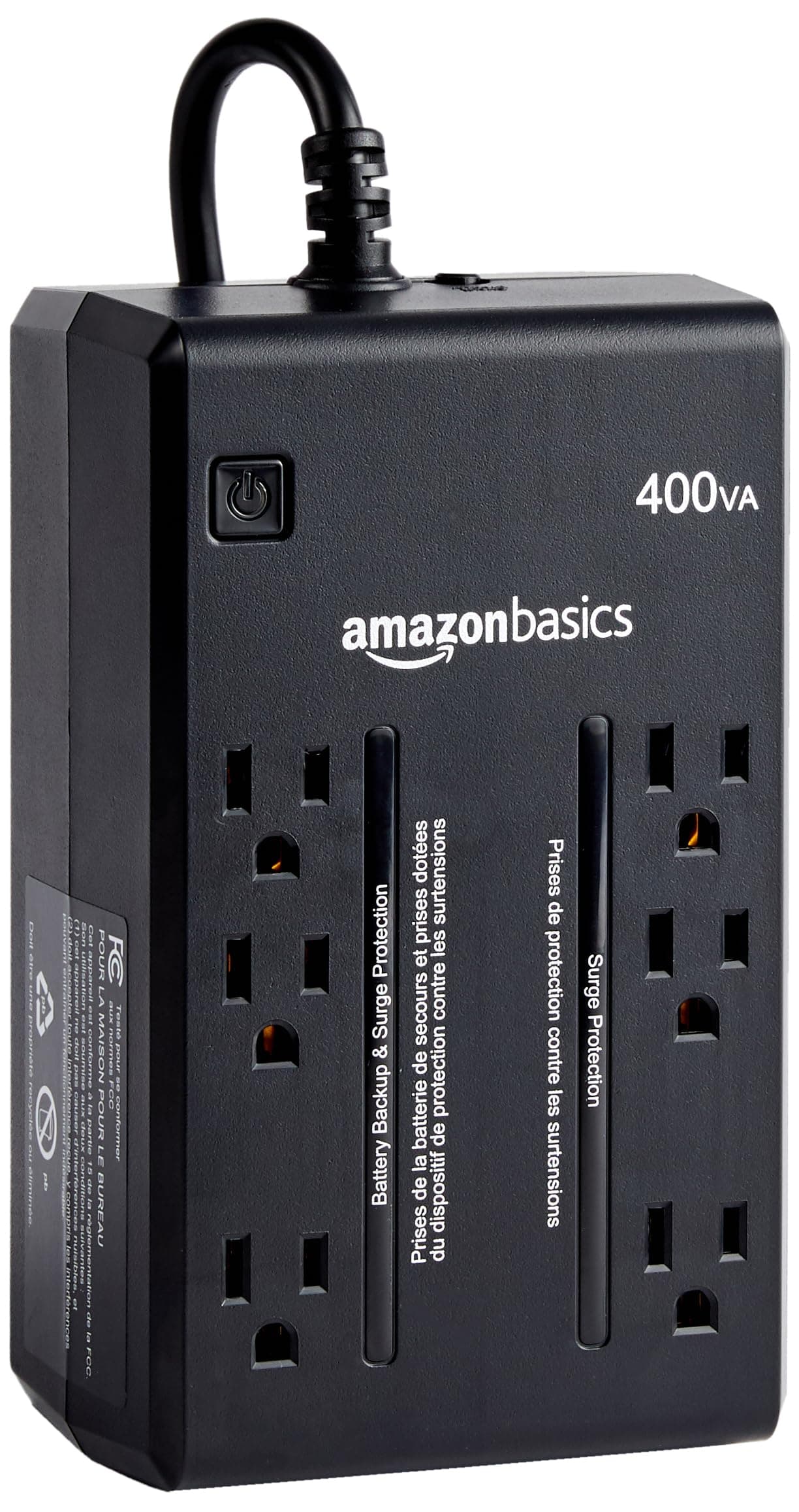 Amazon Basics UPS Battery Backup & Surge Protector, 400VA/255W, 6 Outlets, Uninterruptible Power Supply, Small Compact Size, Black