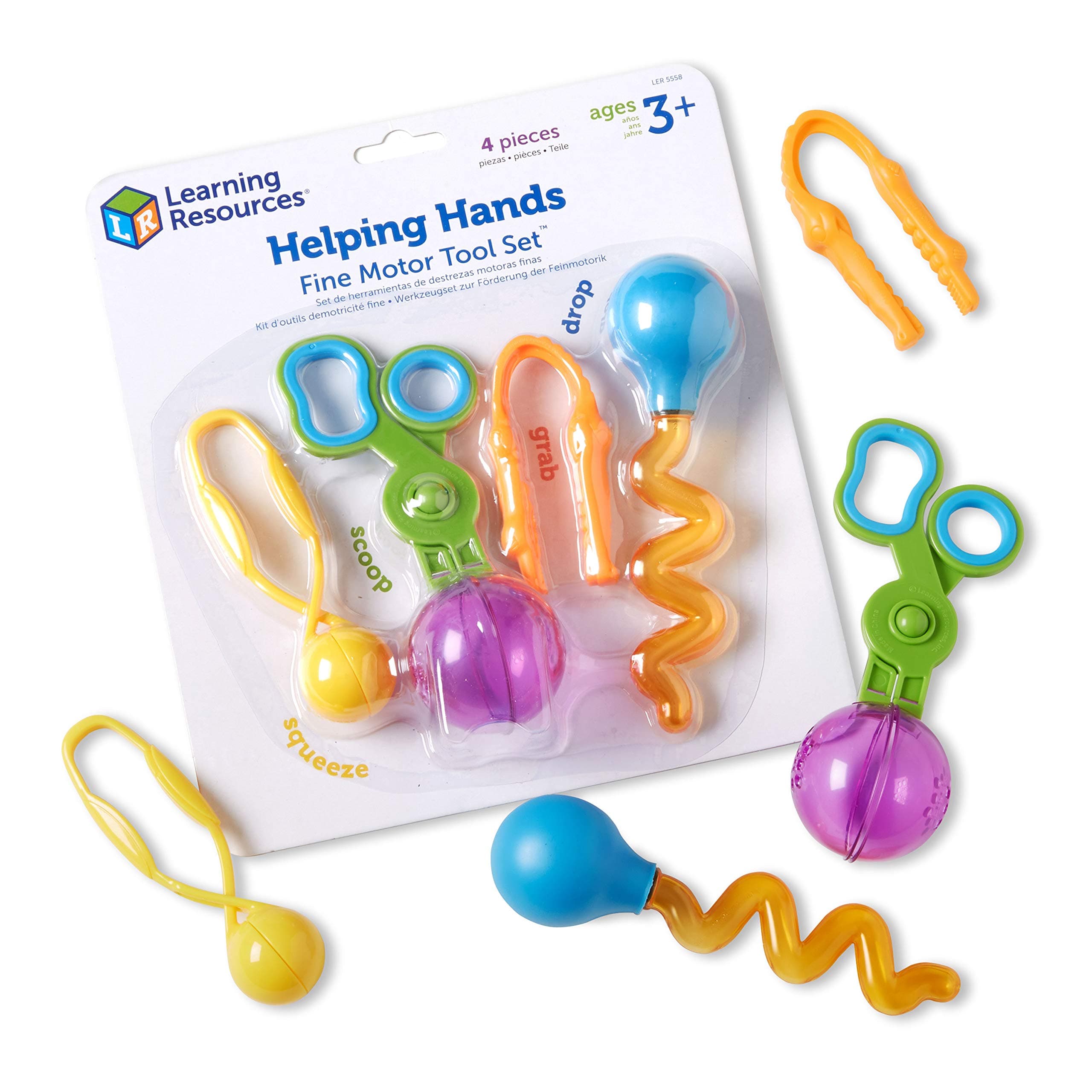 Learning Resources Helping Hands Fine Motor Tool Set Toy - Sensory Bin Sand Toys, Montessori, Plastic Tweezers, Therapy Games for Toddler, Homeschool Preschool Supplies