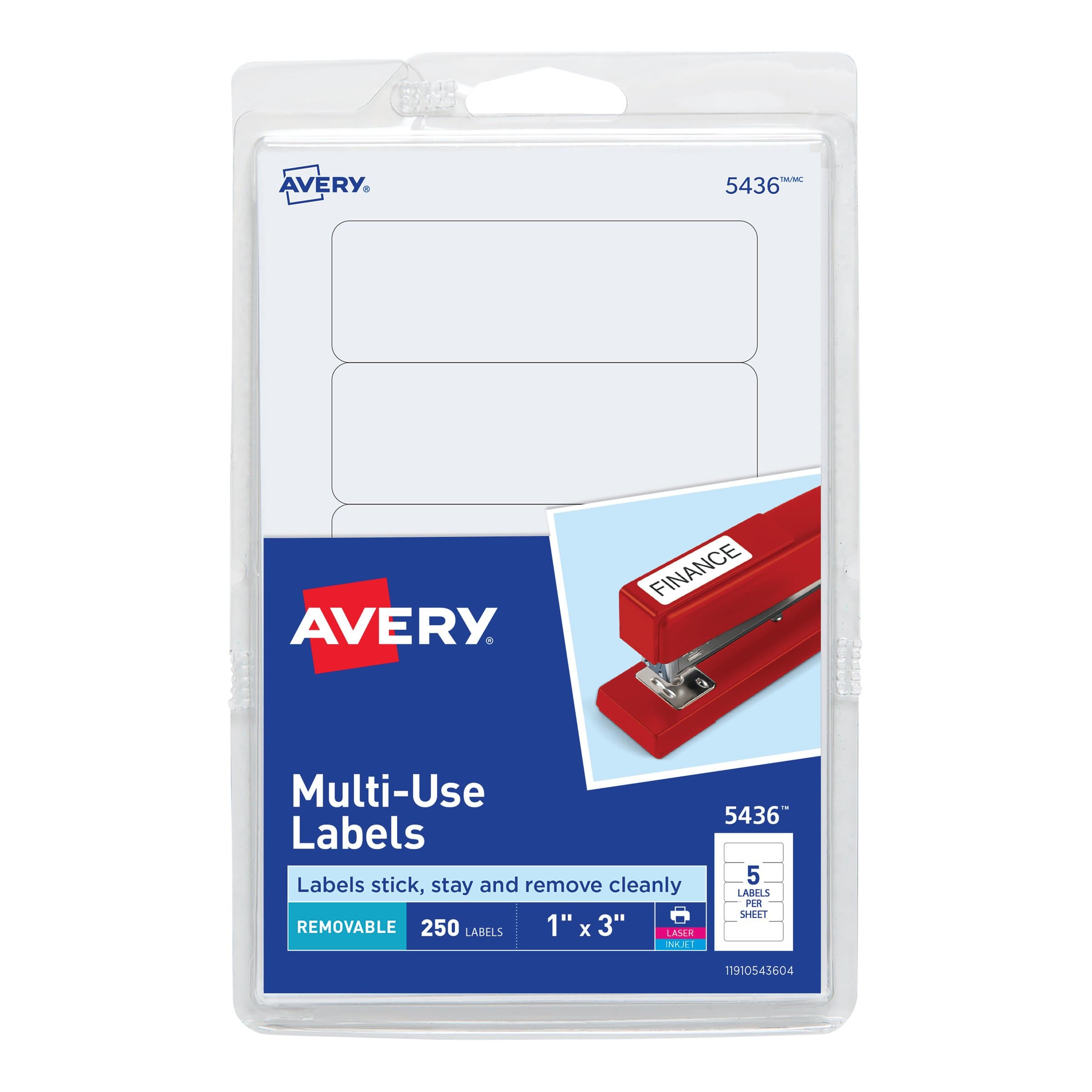 Avery Removable Print/Write Labels, 1 x 3 Inches, White, Pack of 250 (5436) (05436)