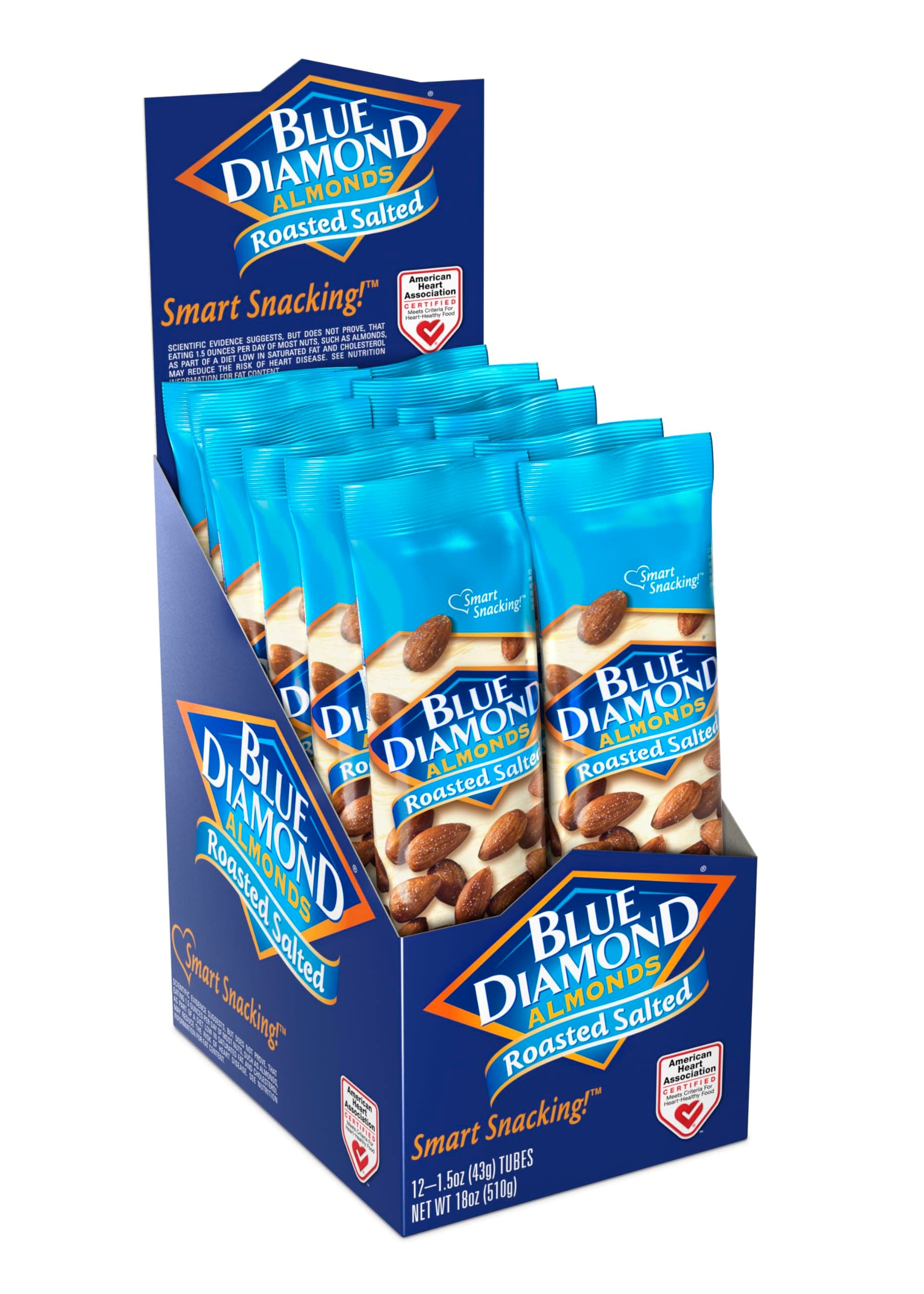 Blue Diamond Almonds, Roasted Salted Flavored Snack Nuts, Single Serve Bags (1.5 Oz. Tubes, Pack of 12)