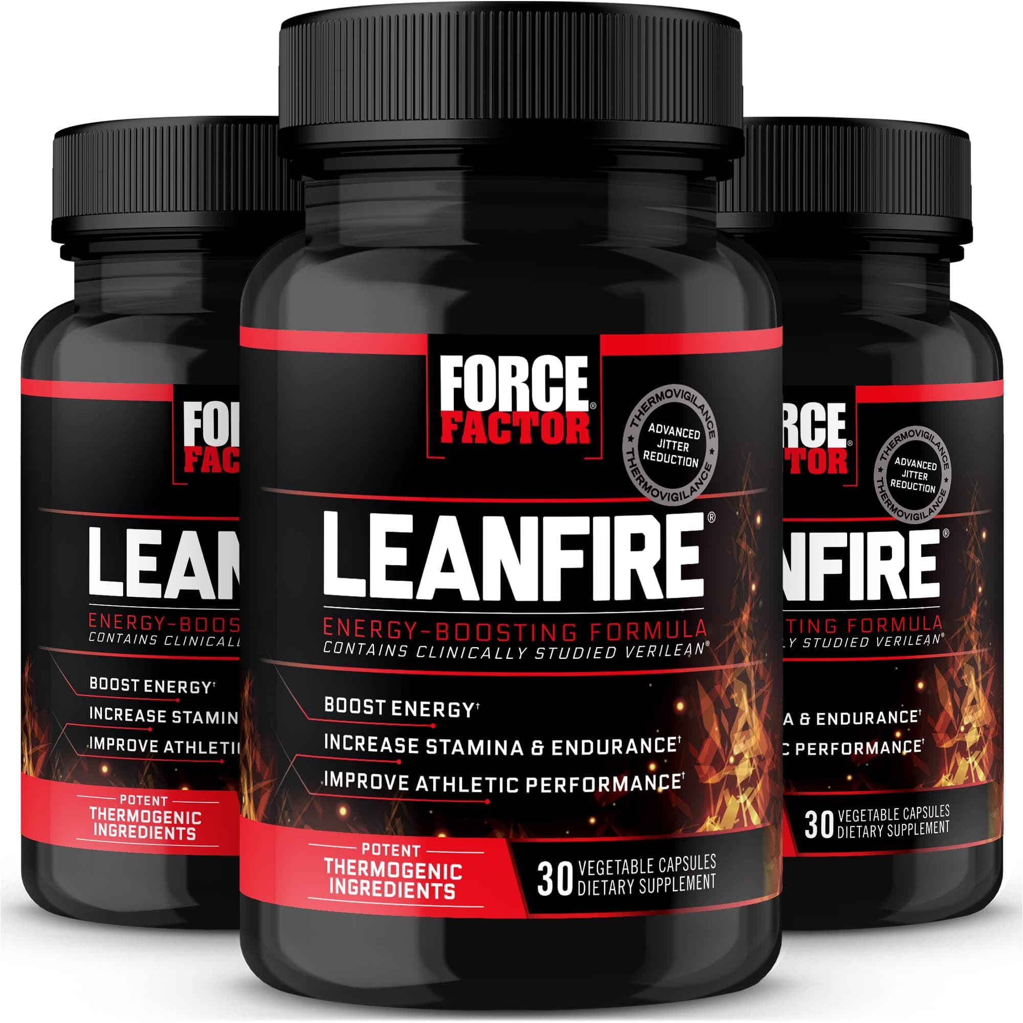 LeanFire, 3-Pack, Pre Workout Energy Pills with Green Tea Extract and Caffeine to Increase Energy, Build Lean Muscle, Improve Athletic Performance, and Enhance Focus, Force Factor, 90 Capsules