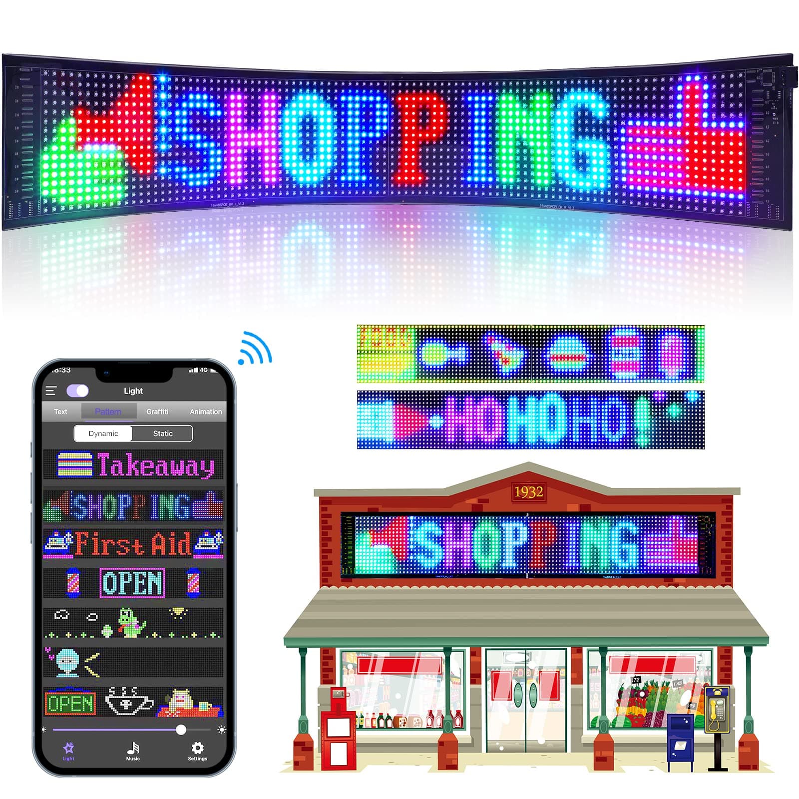 Programmable Led Sign, Devil Truck Wink Eyes Sticker, Scrolling Message Shop Signs Flexible Digital Display Matrix Panel DIY Custom Text Graffiti Animation for Store Car Bar Hotel Advertising