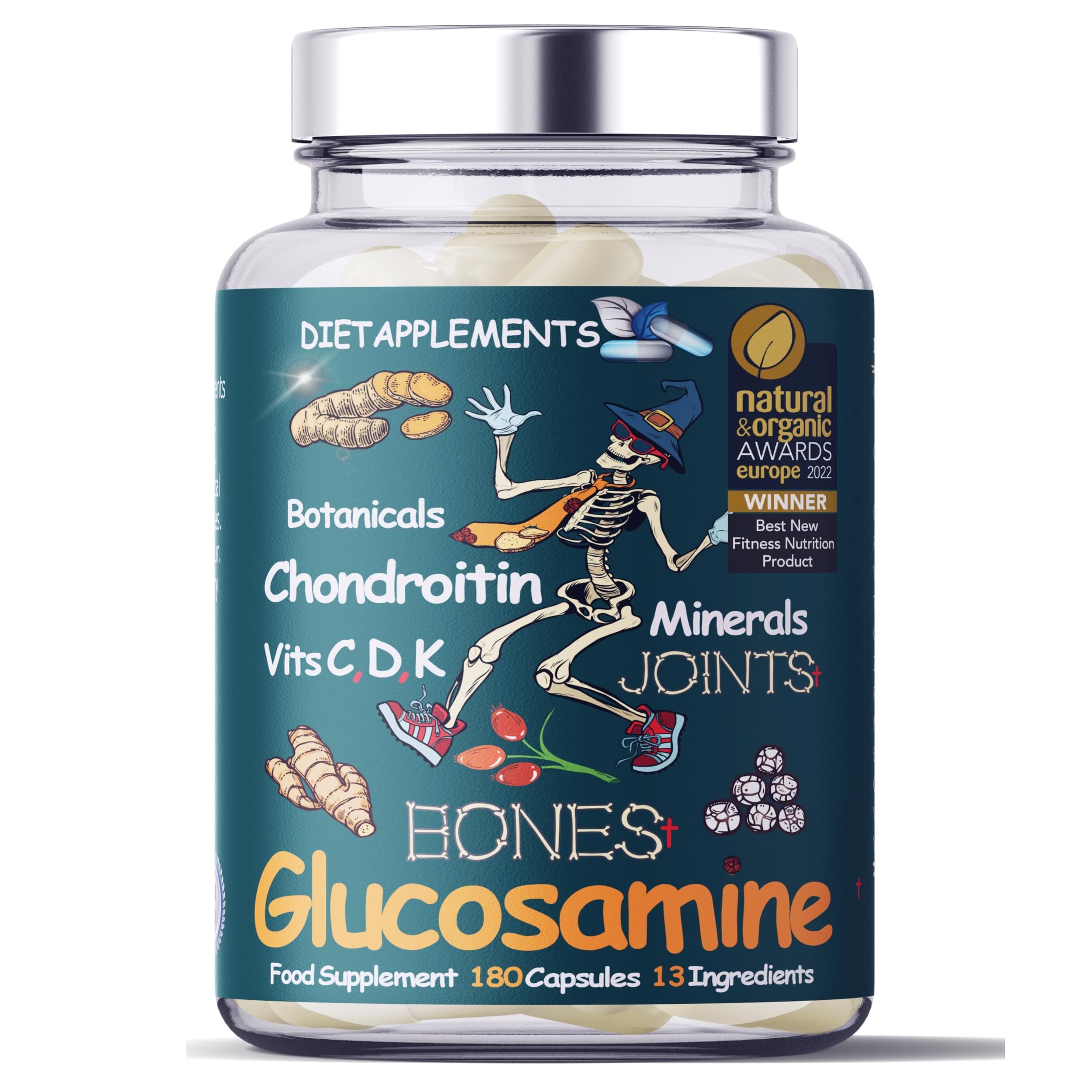 Advanced Bones, Joints Complex: Glucosamine, Chondroitin complex, 180 High Strength Capsules, Turmeric, Ginger, Black Pepper, Rosehip, Vitamin C, Vitamin D, Vitamin K, Minerals. UK made, GMP Certified