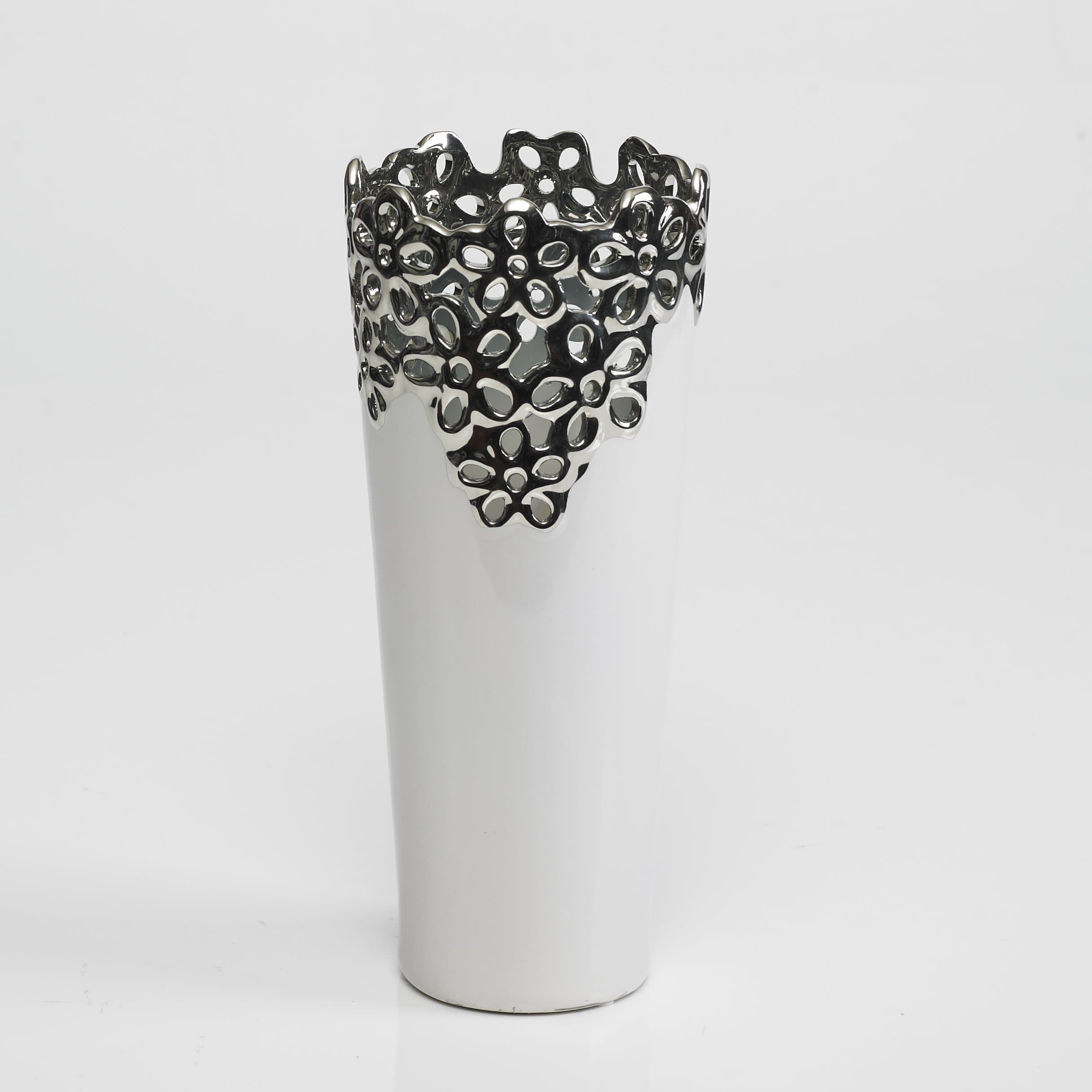 Modern Decorative Vase White Silver Designed. 28 cm (H) x 11.5 cm (W)