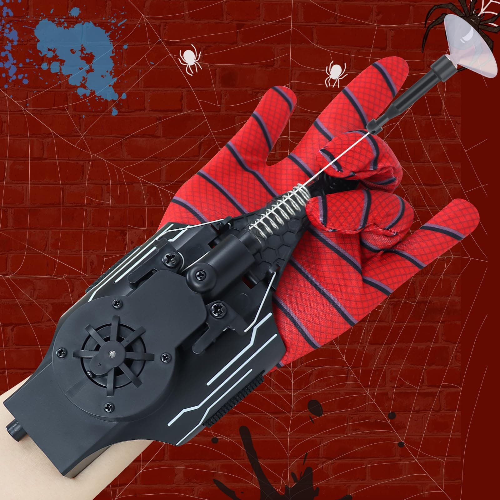 Spider Web Shooters, Web Launcher with Gloves, Realistic Web-Slinging Action Safe and Fun Superhero Toy for Men and Kids - Black