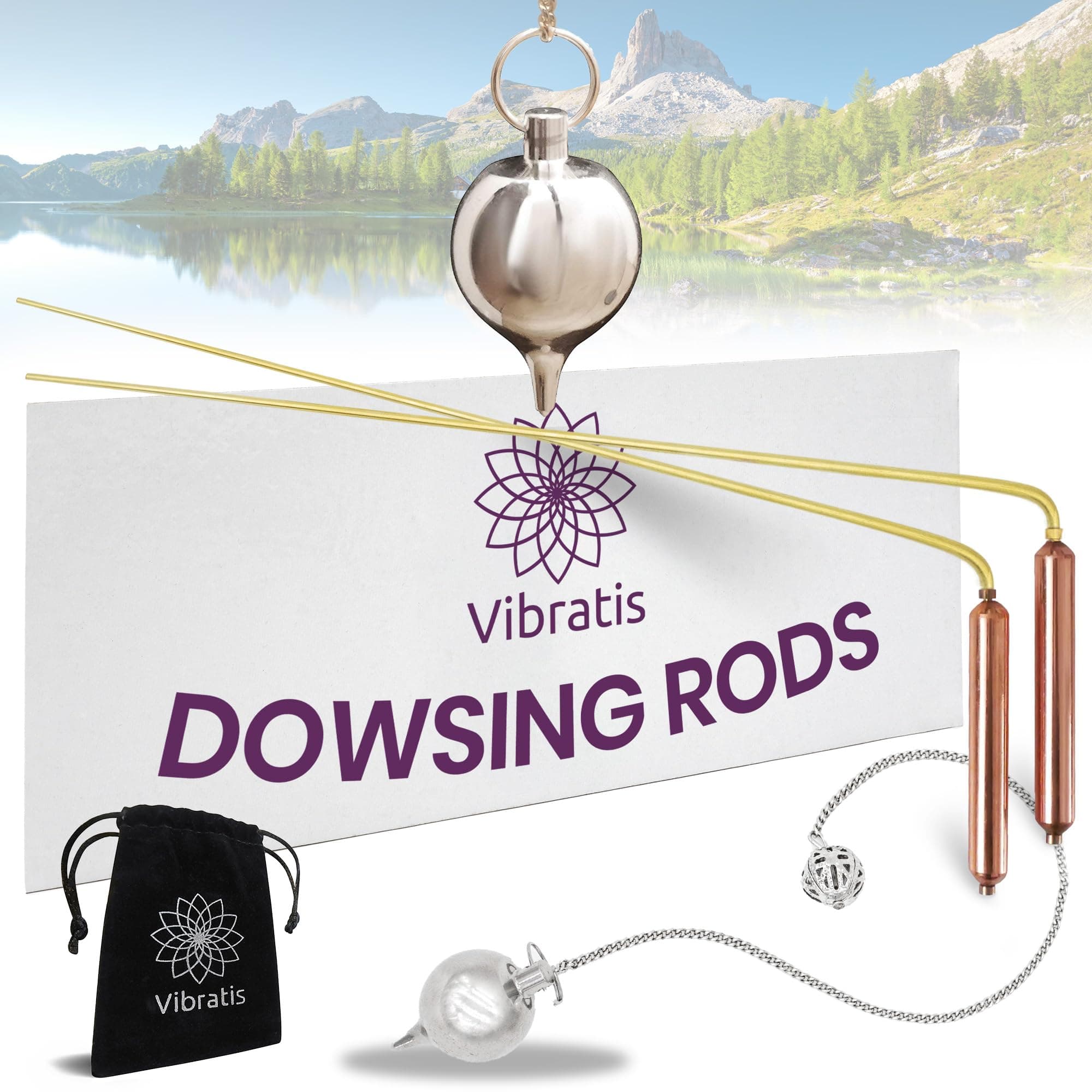 Vibratis Premium Model Professional Dowsing Rods & Dowsing Pendulum | Ideal Dowsing Starter Set