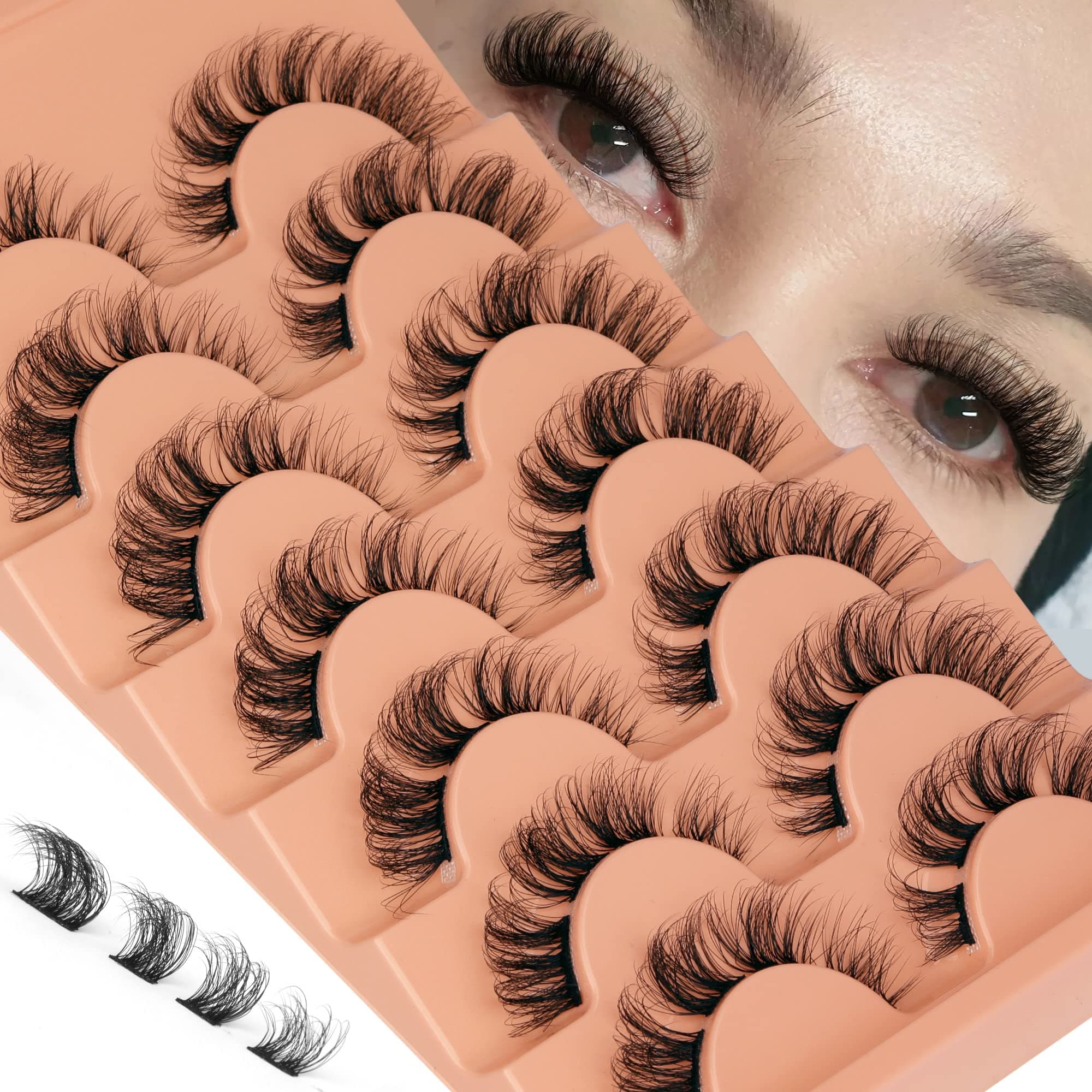 Cluster Lashes Natural Look D Curl False Eyelashes Fluffy Wispy Individual Lash Extensions Strips Volume Eyelashes 7 Pairs by Eefofnn