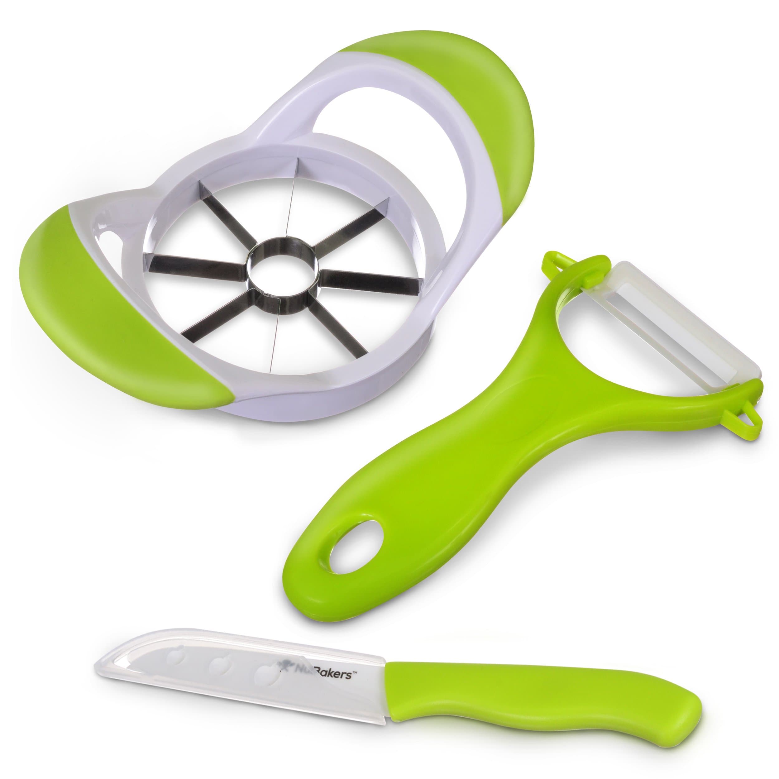 NuBakers 3-piece Fruit Preparation Kit Includes Ceramic Peeler and Knife with Sturdy Corer and Slicer
