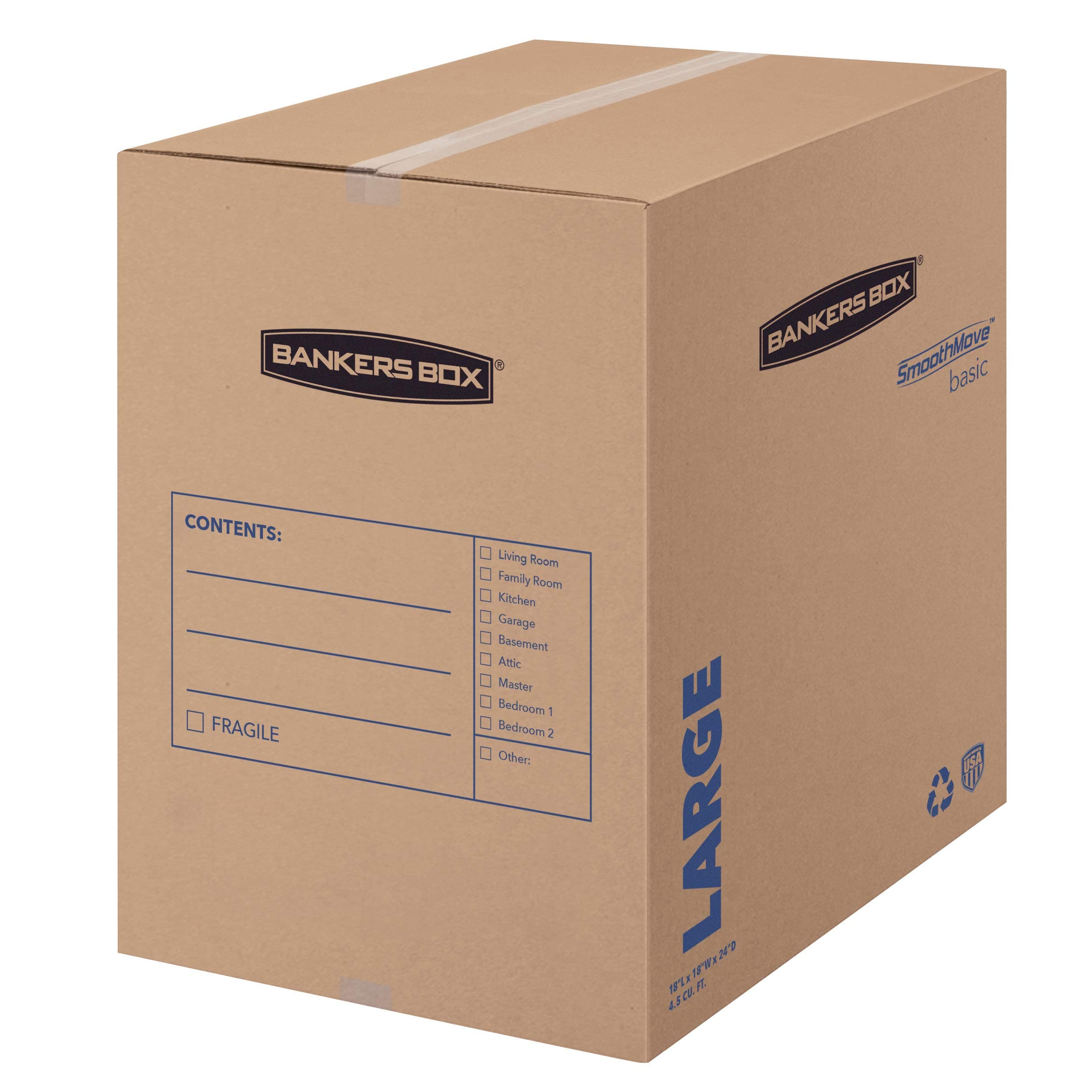 Bankers Box Large Moving Box 7 Pack, Pre-Printed for Labeling, 18-in x 18-in x 24-in (7714002)