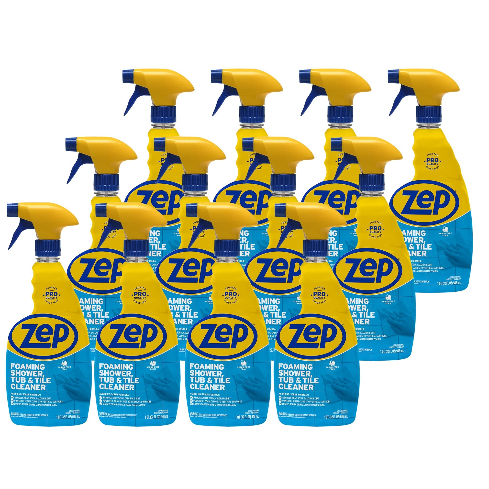 Foaming Shower Tub and Tile Cleaner - 32 oz (Case of 12) ZUPFTT32 - No Scrub Formula, Breaks up Tough Buildup on Contact