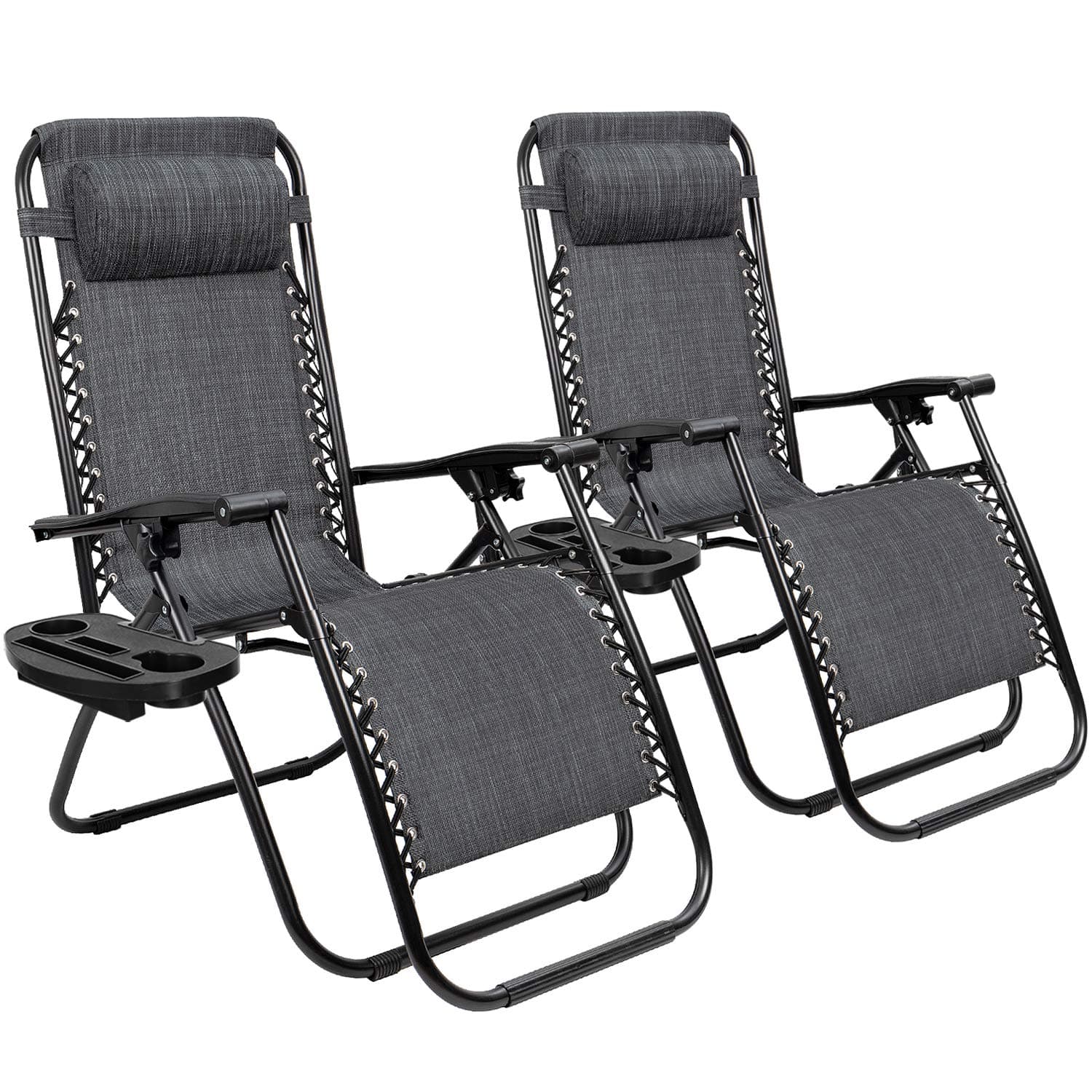 Zero Gravity Adjustable Outdoor Folding Lounge Patio Chairs with Pillow Recliners for Poolside, Beach, Yard Set of 2, Light Grey