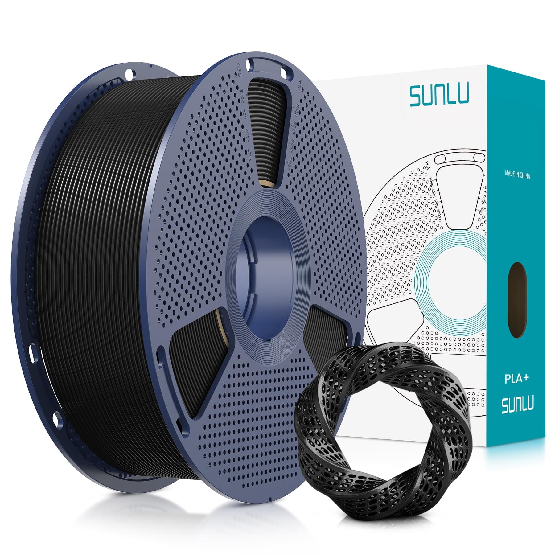 SUNLU PLA Plus 3D Printer Filament, Upgraded PLA+ 3D Filament 1.75mm, Neatly Wound PLAPro, Strong and Toughness, Dimensional Accuracy +/- 0.02 mm, 1KG Spool (Black)