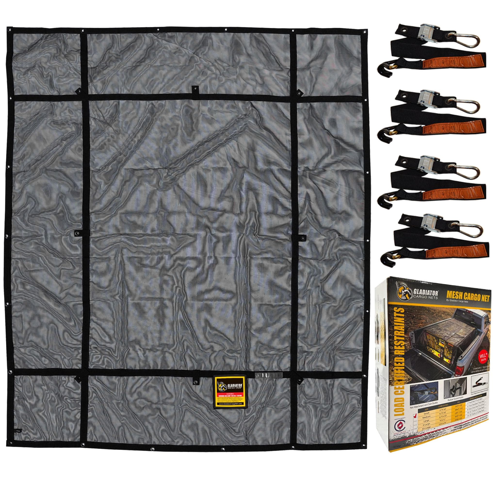 Gladiator Cargo Net - RipProof Mesh Cargo Tarp - Medium - 6.75' x 8' (MMT-100)