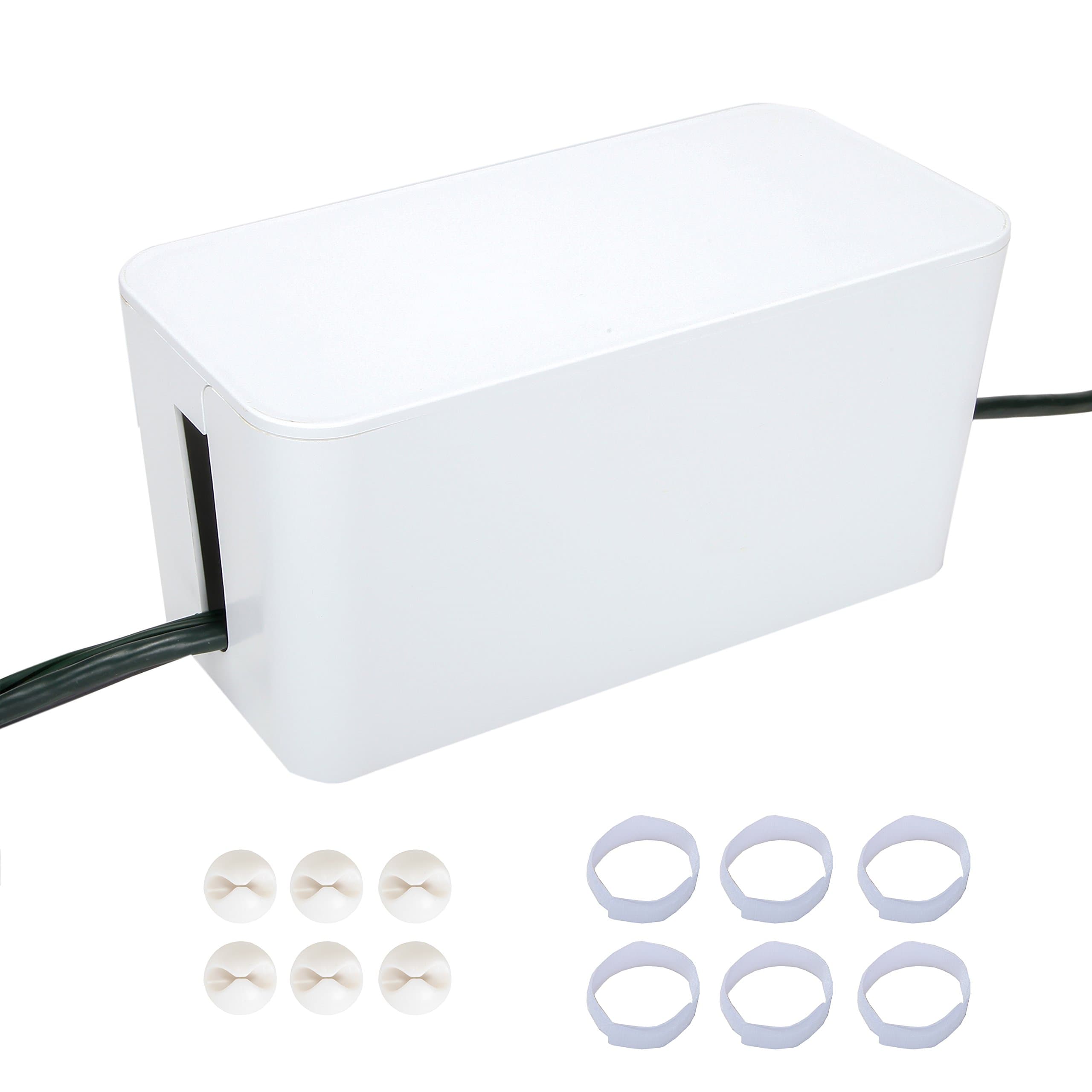 Cable Management System, 9.3 Inch Box. Including Cord organizer Clips and Wire arranging Ties (White).