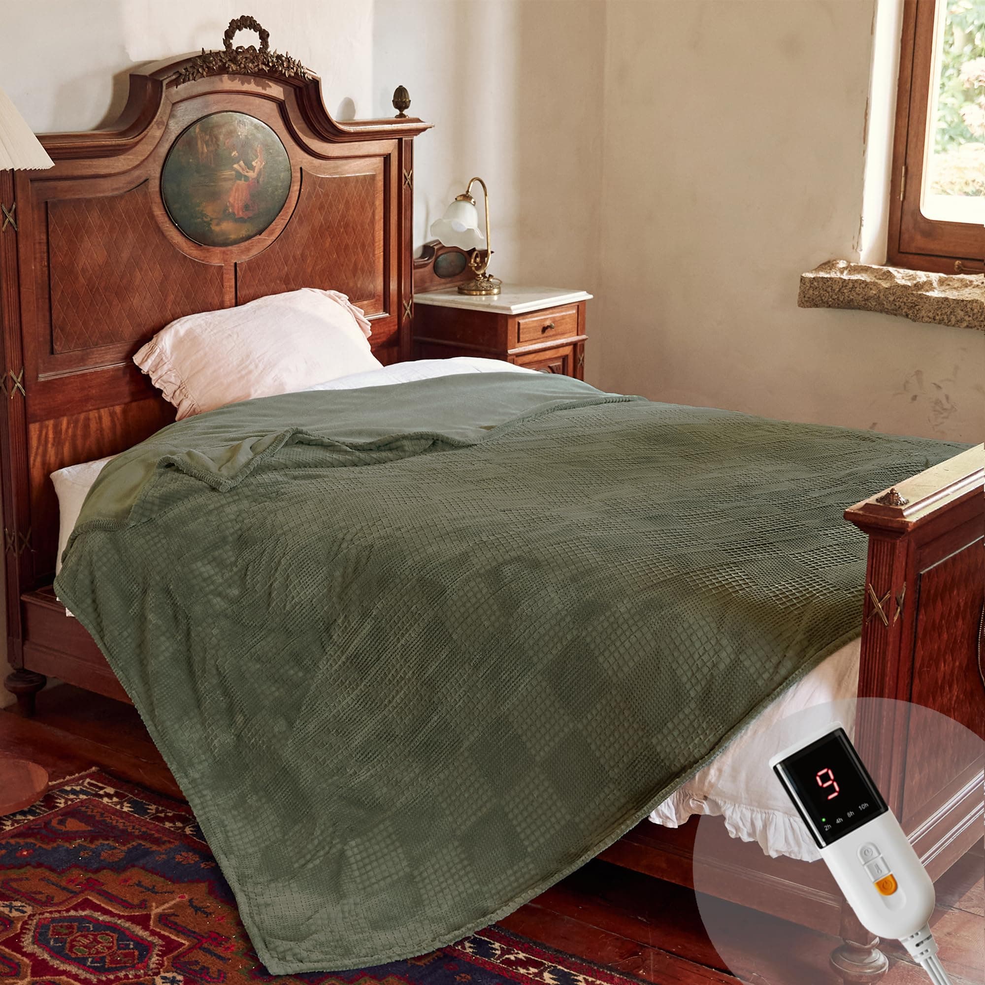 Electric Blanket Full Size 72''X84'' - Heated Blanket with Single Control Fast Heating 9 Heating Levels & 10 Hours Auto Off,ETL Certified Machine Washable (Gray Green)