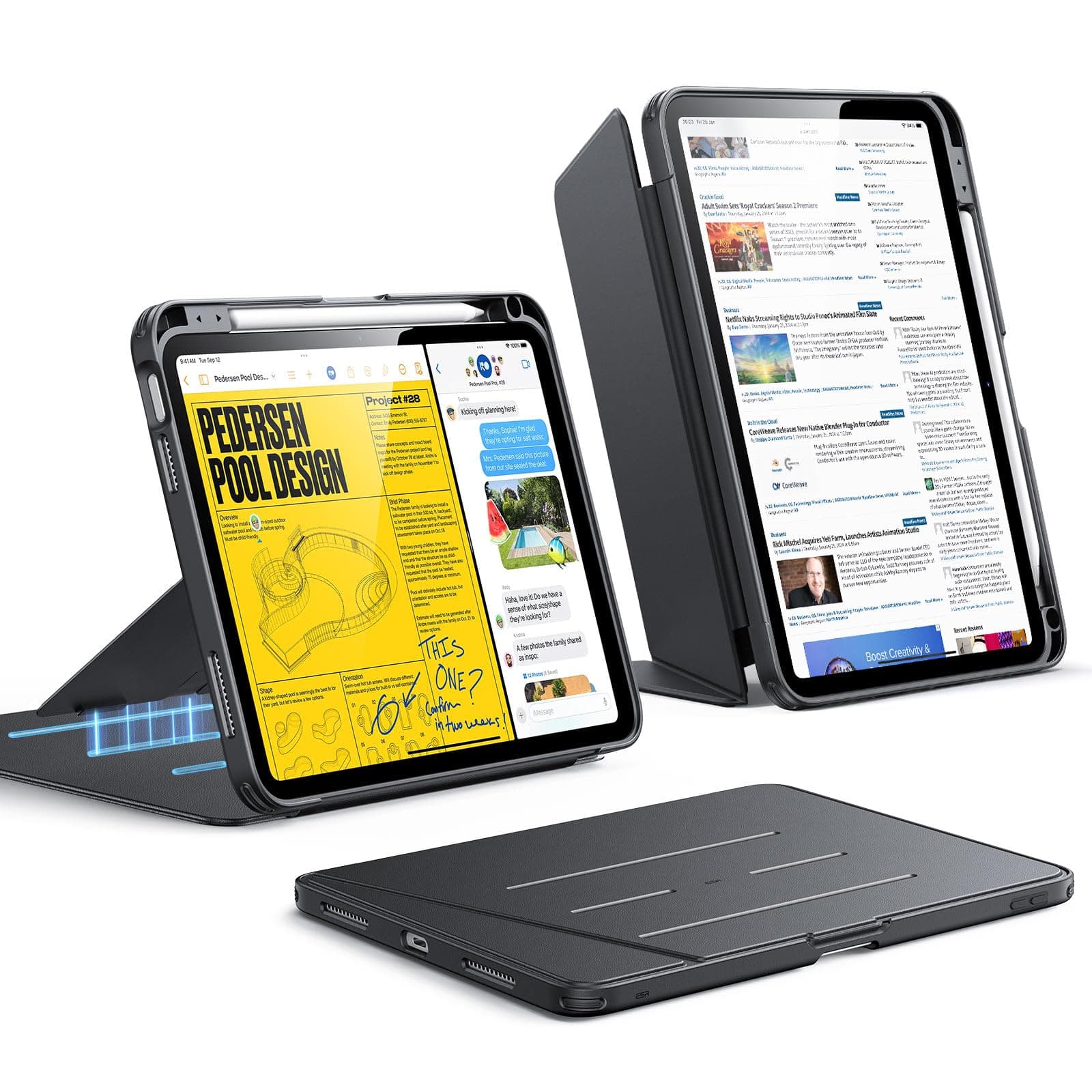 ESR for iPad A16 Case, iPad 11th/10th Generation Case (2025/2022), Vertical Stand Cover, Multi Stand Angles, Ultra-Stable Cover with Pencil Holder, Flip Series, Black