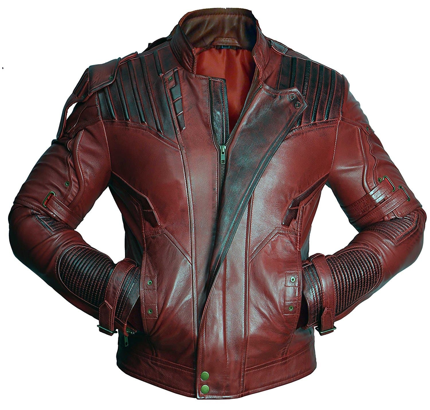 Mens Guardians Distressed Red Maroon Leather Jacket