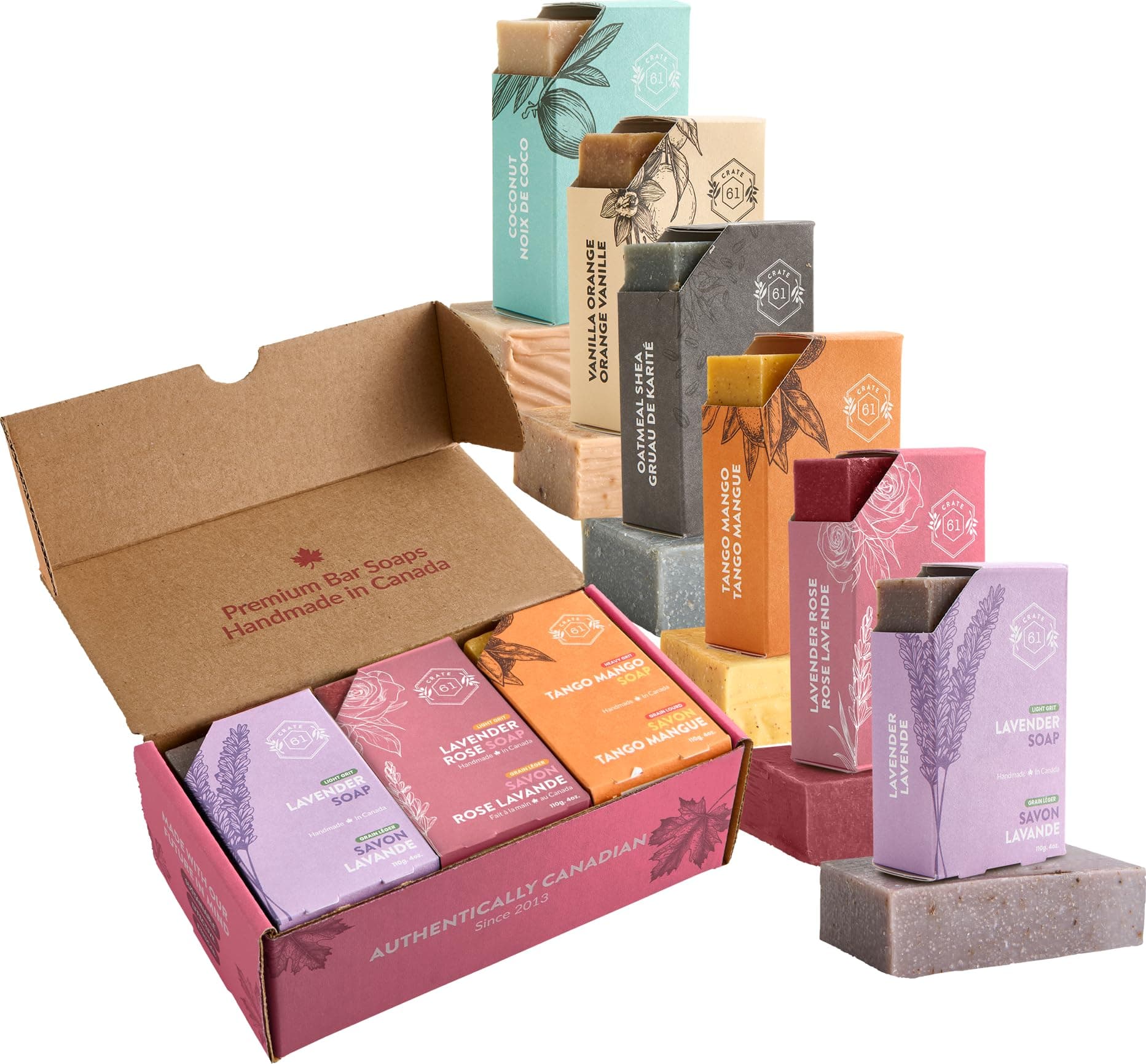 Crate 61, Handmade in Canada, Plant Based Cold Process Natural Bar Soap, With Premium Essential Oils, Dry Skin, Pack of 6 (For Her)