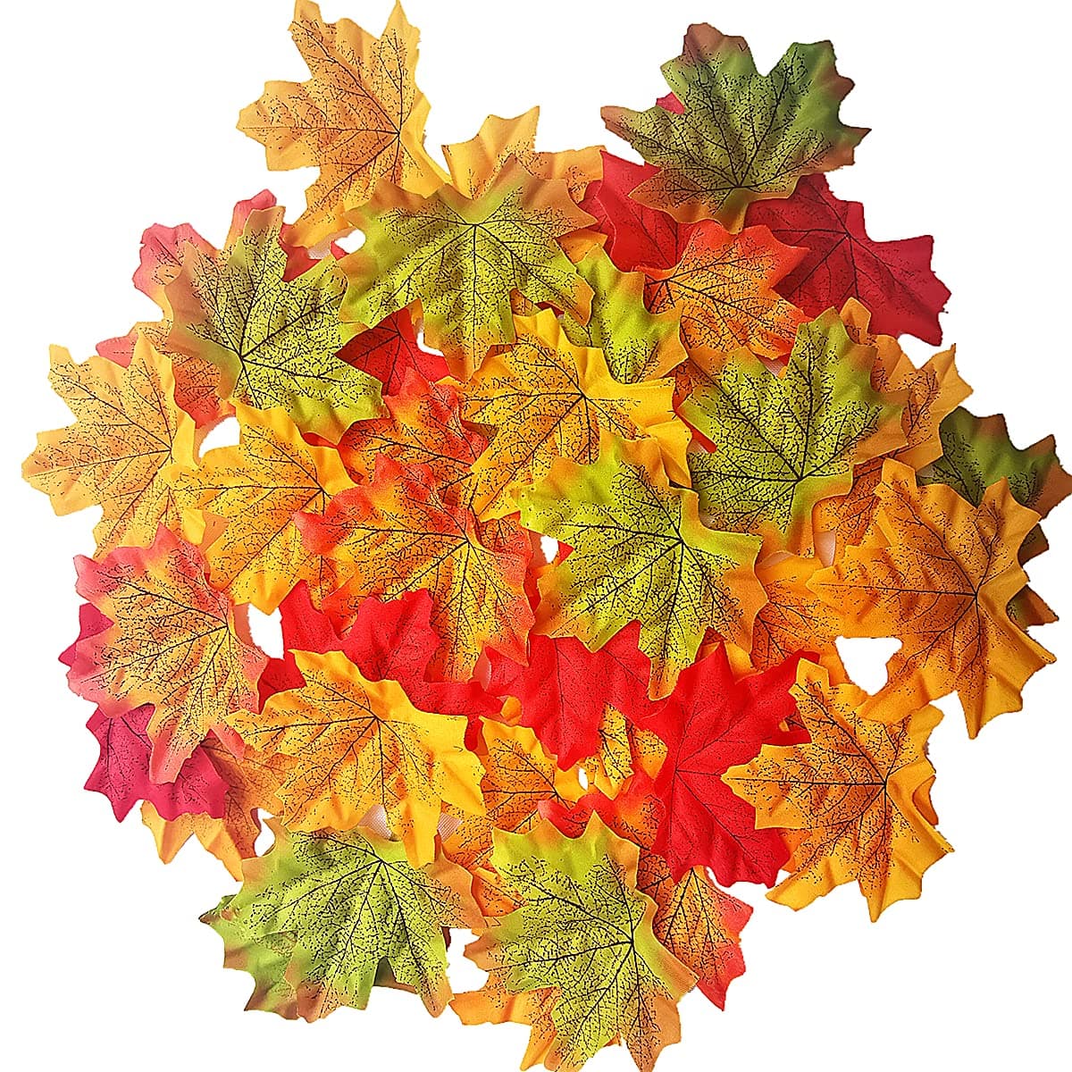 KKSTY 100Pcs Artificial Autumn Maple Leaves, Mixed Fall Colored Leaf Great Autumn Decorations for Halloween Thanksgiving,Weddings, Parties Table Scatters