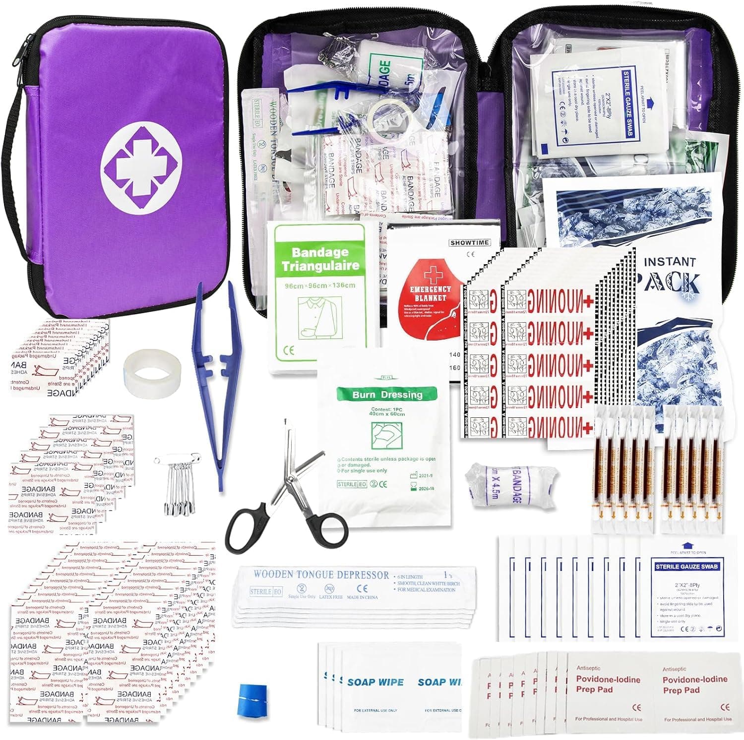 Small-Campact First-Aid Kit-Refill Supplies-Basic Emergency-Essentials - 300PCS Home Essentials Emergency Accident Kits for Businesses Workplace Outside Travel Purple 1st Aid