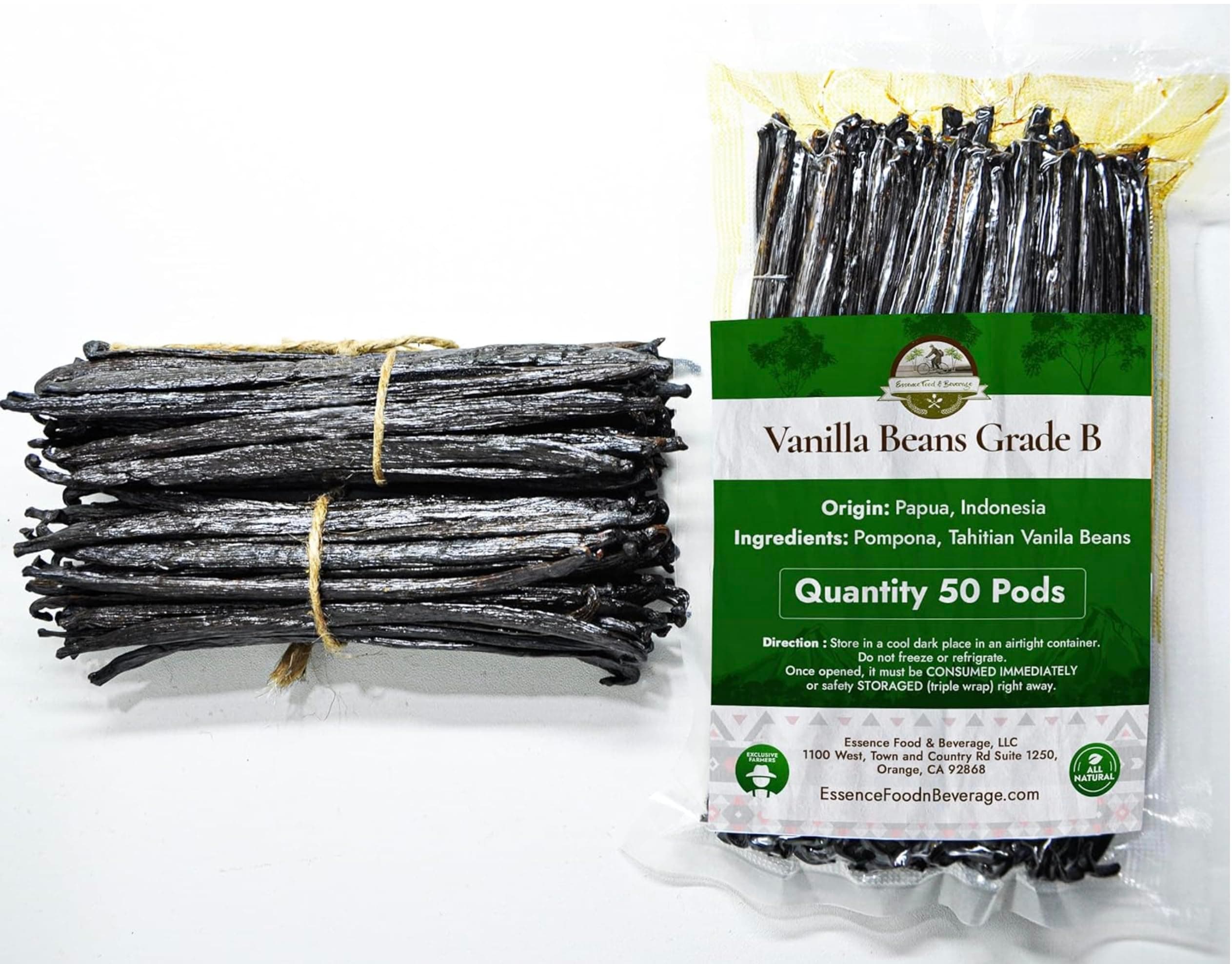 50 Tahitian Vanilla Beans Bulk for Making Vanilla Extract, Whole Vanilla Bean...
