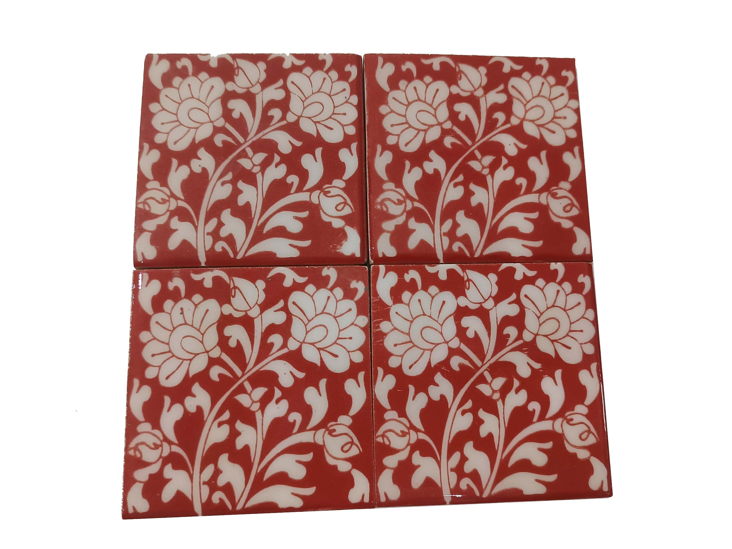 Shiv Kripa Blue Pottery Home Decor Ceramic Wall Tile Design Flooring Tiles Floral Kitchen Washroom Mosaic Furniture Tile Handmade Backsplash (3 in, 4)