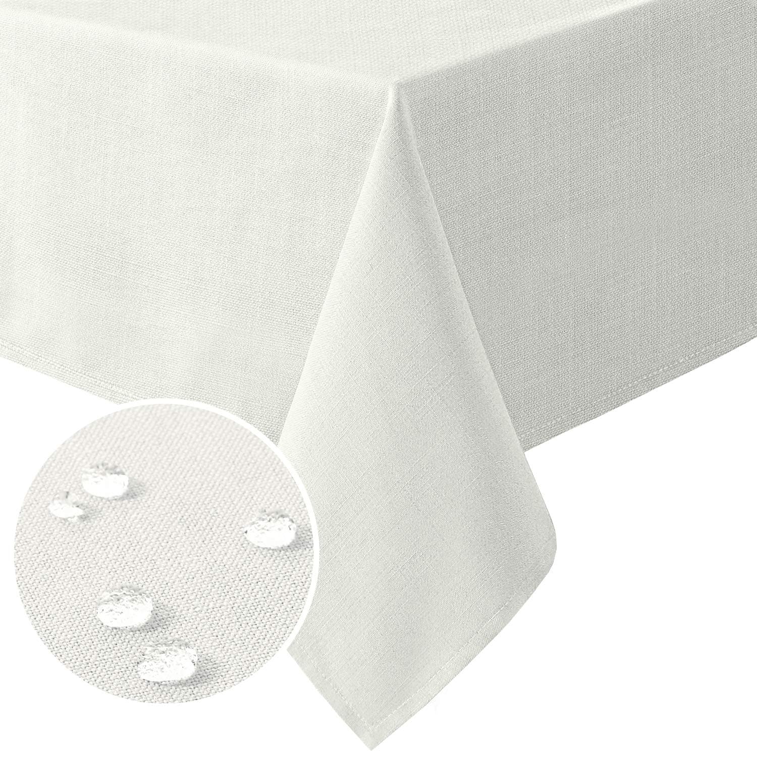 H.VERSAILTEX Linen Textured Table Cloths Rectangle 60 x 120 Inch Premium Solid Tablecloth Spill-Proof Waterproof Table Cover for Dining Buffet Feature Extra Soft and Thick Fabric Wrinkle Free, Ivory