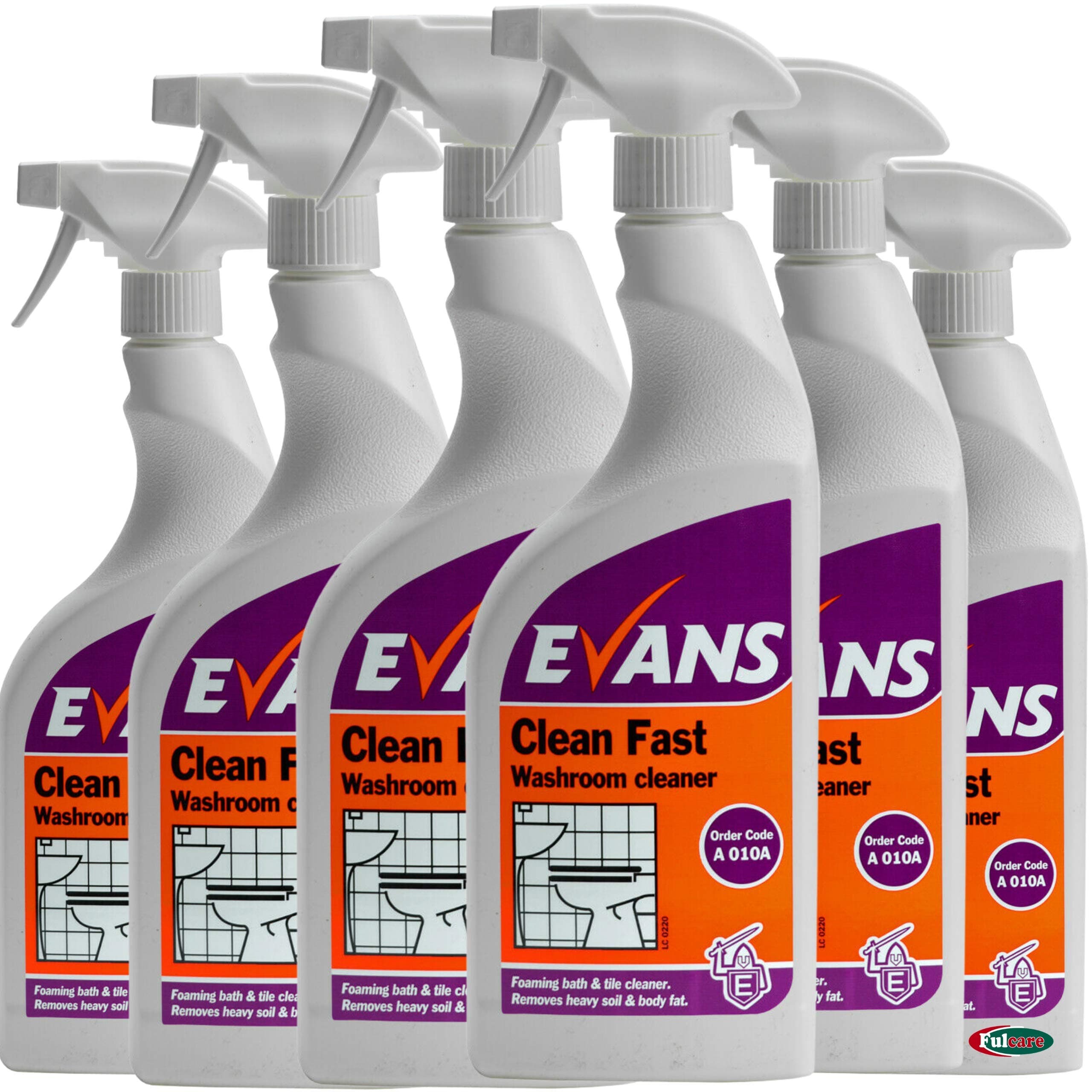 6 x Evans Clean Fast Foam Multi Surface Heavy Duty Perfumed Washroom Cleaner 750ml